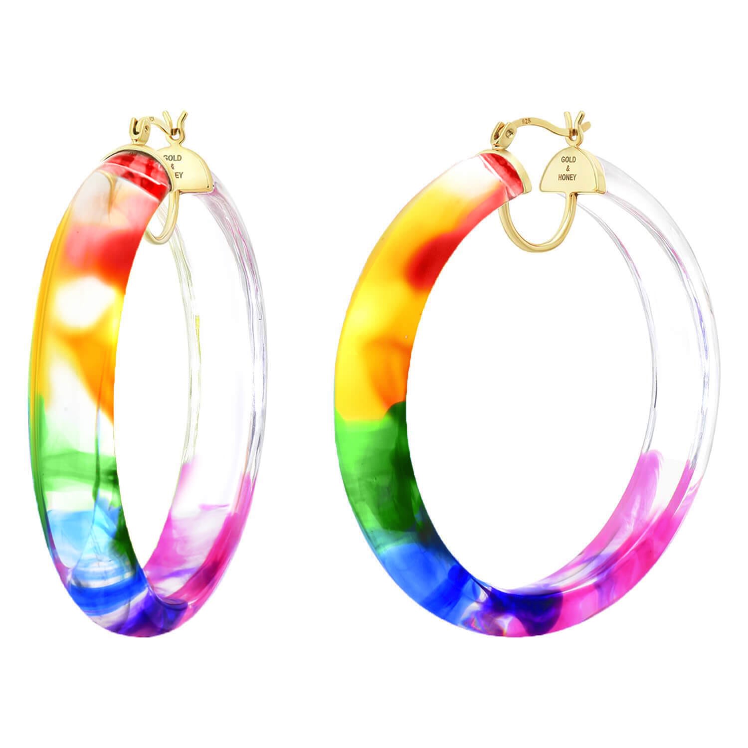 Women’s Rainbow Tie Dye Hoop Earrings Gold & Honey