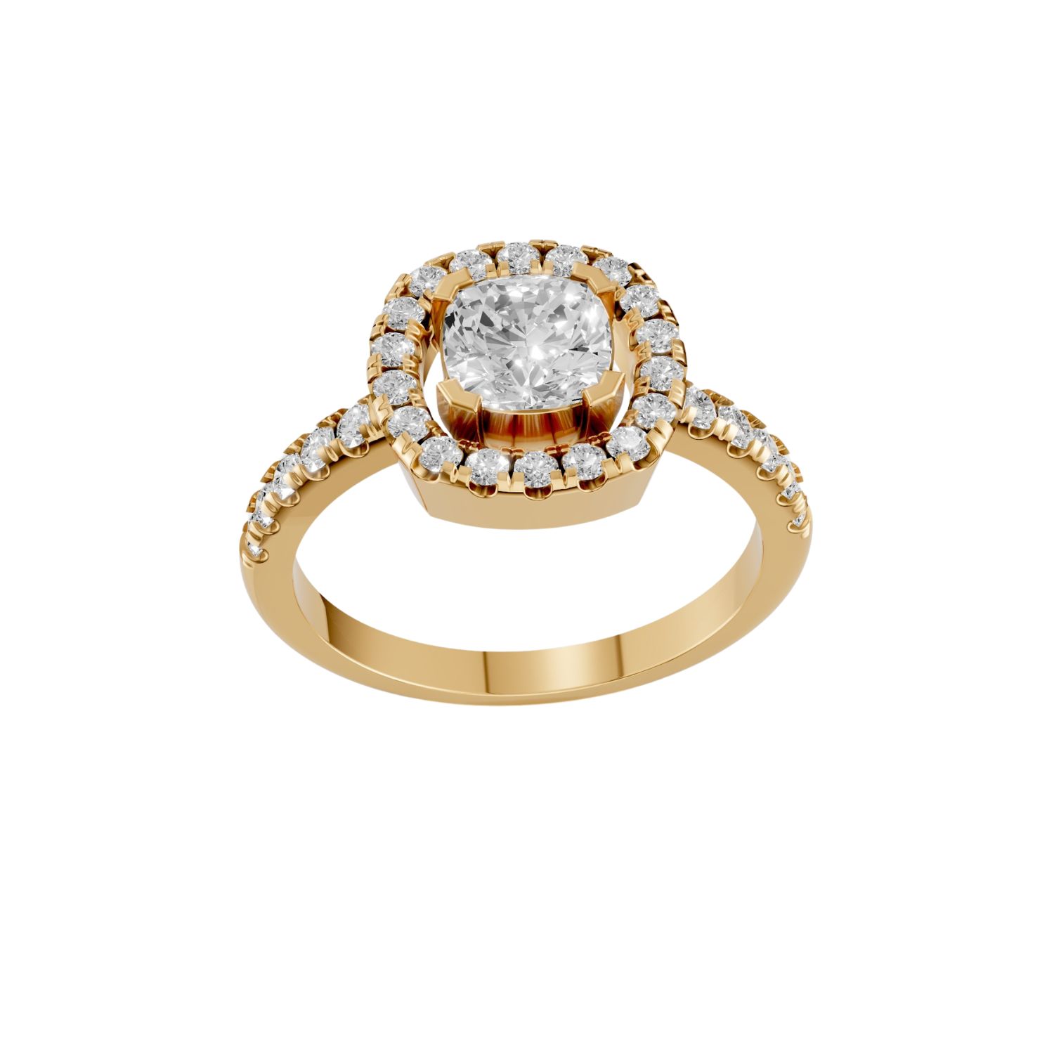 Women’s Cushion Pink Lab Diamond Halo Engagement Ring 1.44 Cwt In 14K Yellow Gold | Aya Fine Jewelry