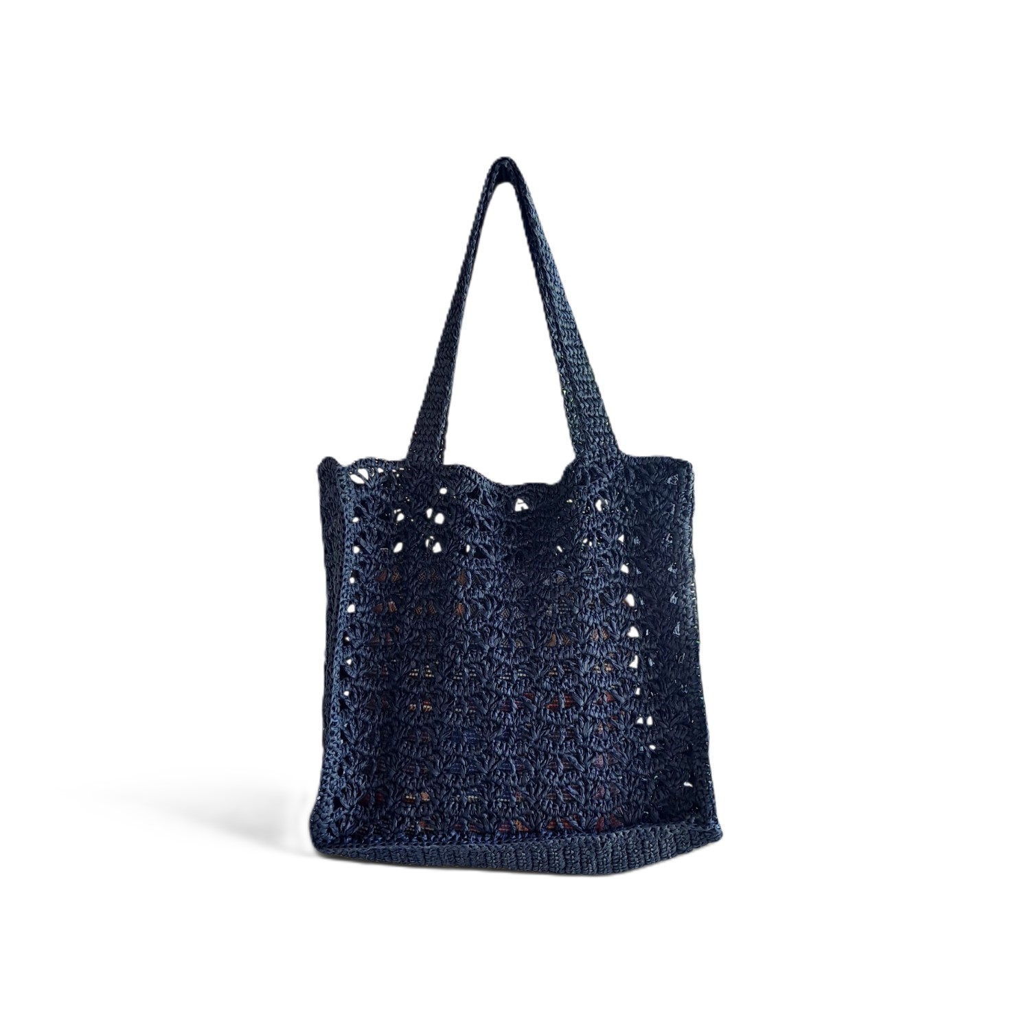 Luxury Midnight Black Handmade Raffia Tote Bag – Large Crochet