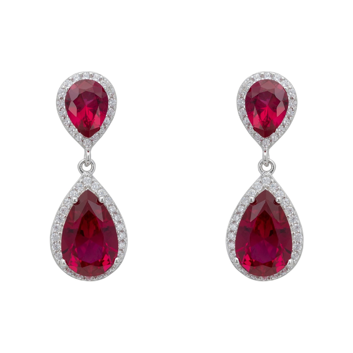 Latelita Women's Red / Silver / White Odette Teardrop Ruby Earrings Silver