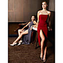 Nomi Fame Mora Red Wine Strapless Front Slit Corset Midi Dress In Midi
