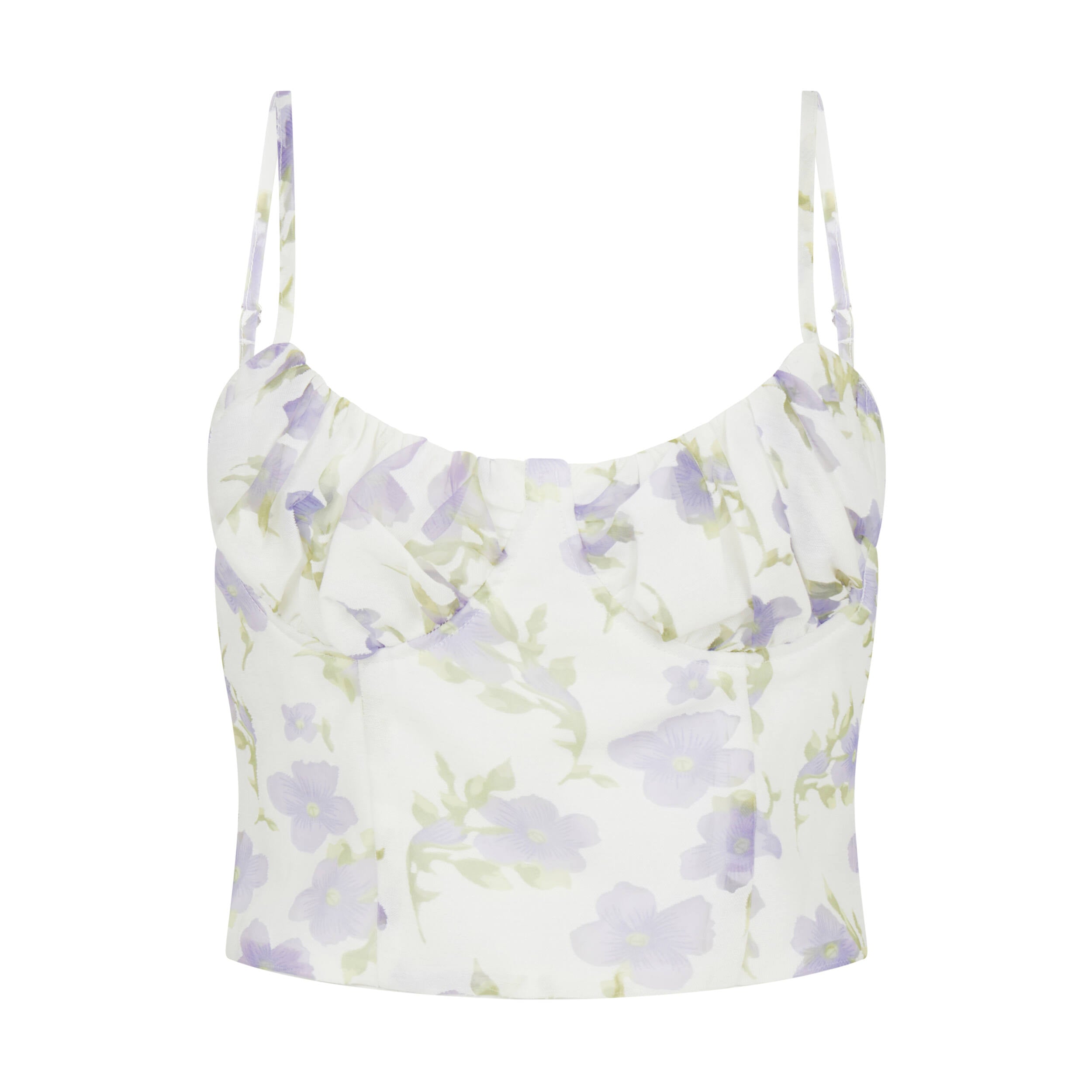 Women’s Pink / Purple / White Floral Print Crop Singlet Top In White / Lilac Xxs Sour Figs