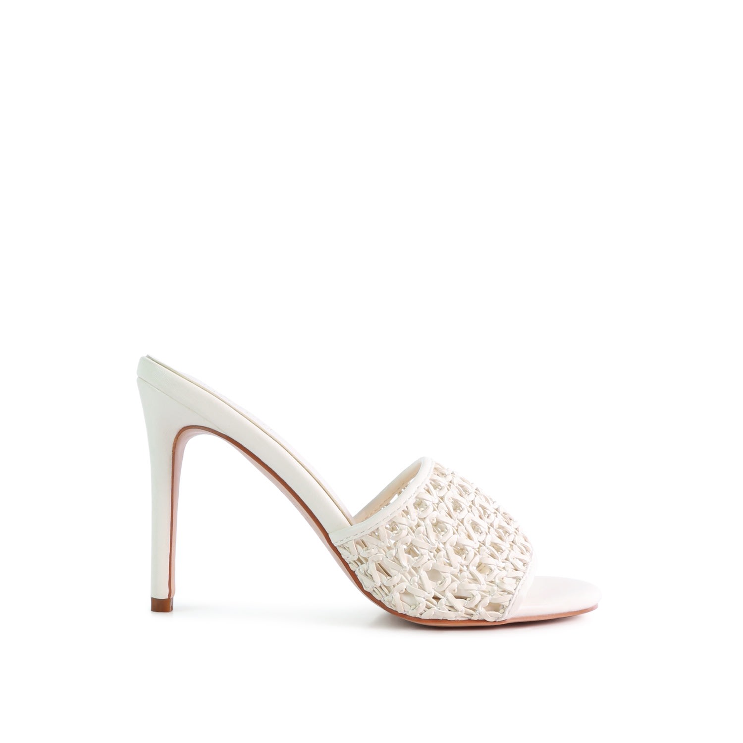 Rag & Co Women's Tease Off White Woven Heeled Slides In White
