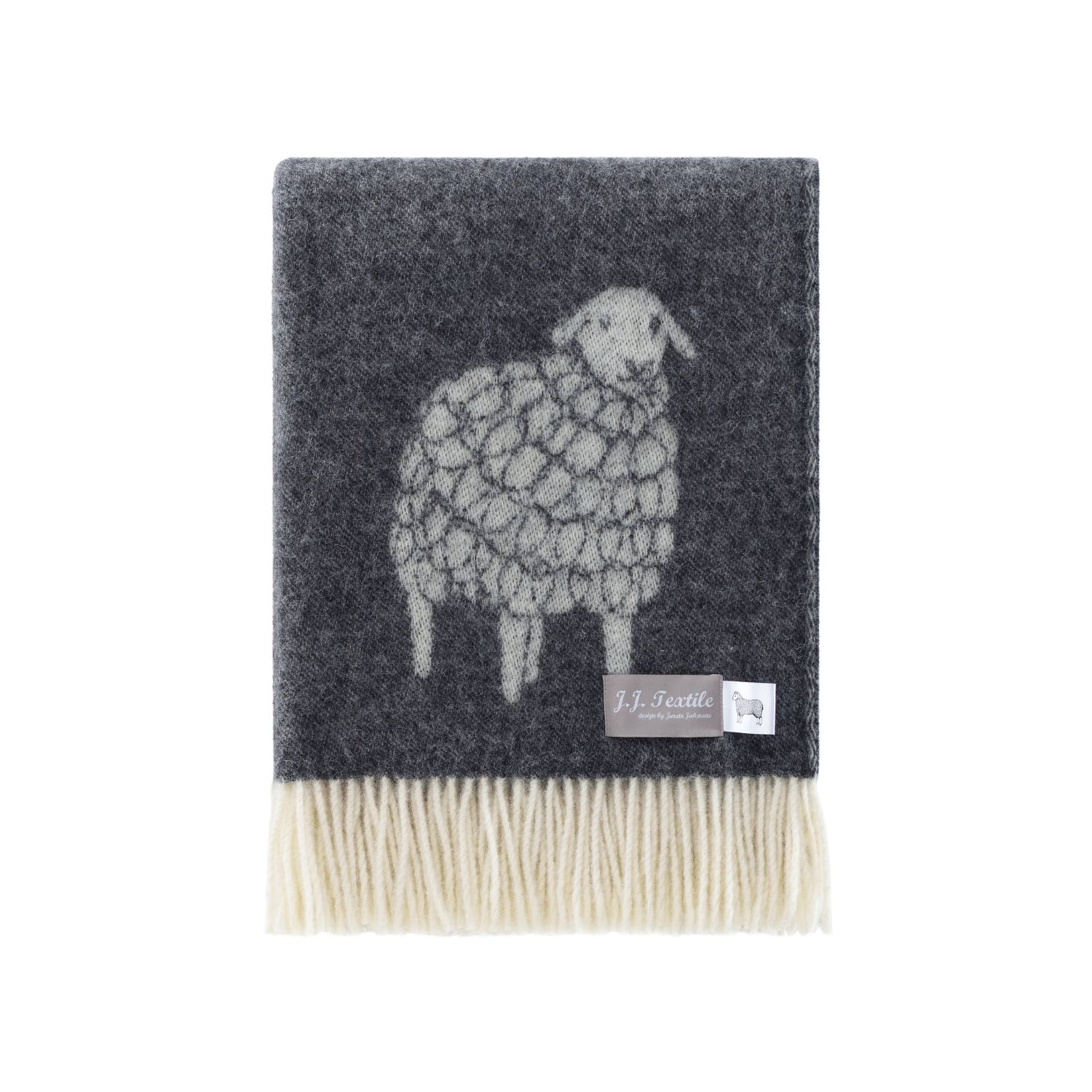 J.j.textile Black / White Charcoal Mima Sheep Wool Throw In Gray