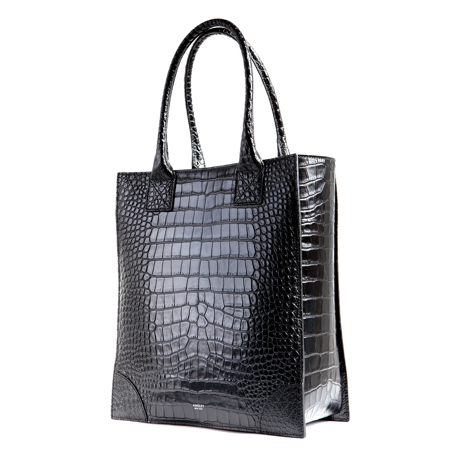 Women’s Black Duke Shopper - Croc Embossed Leather Ainsley New York