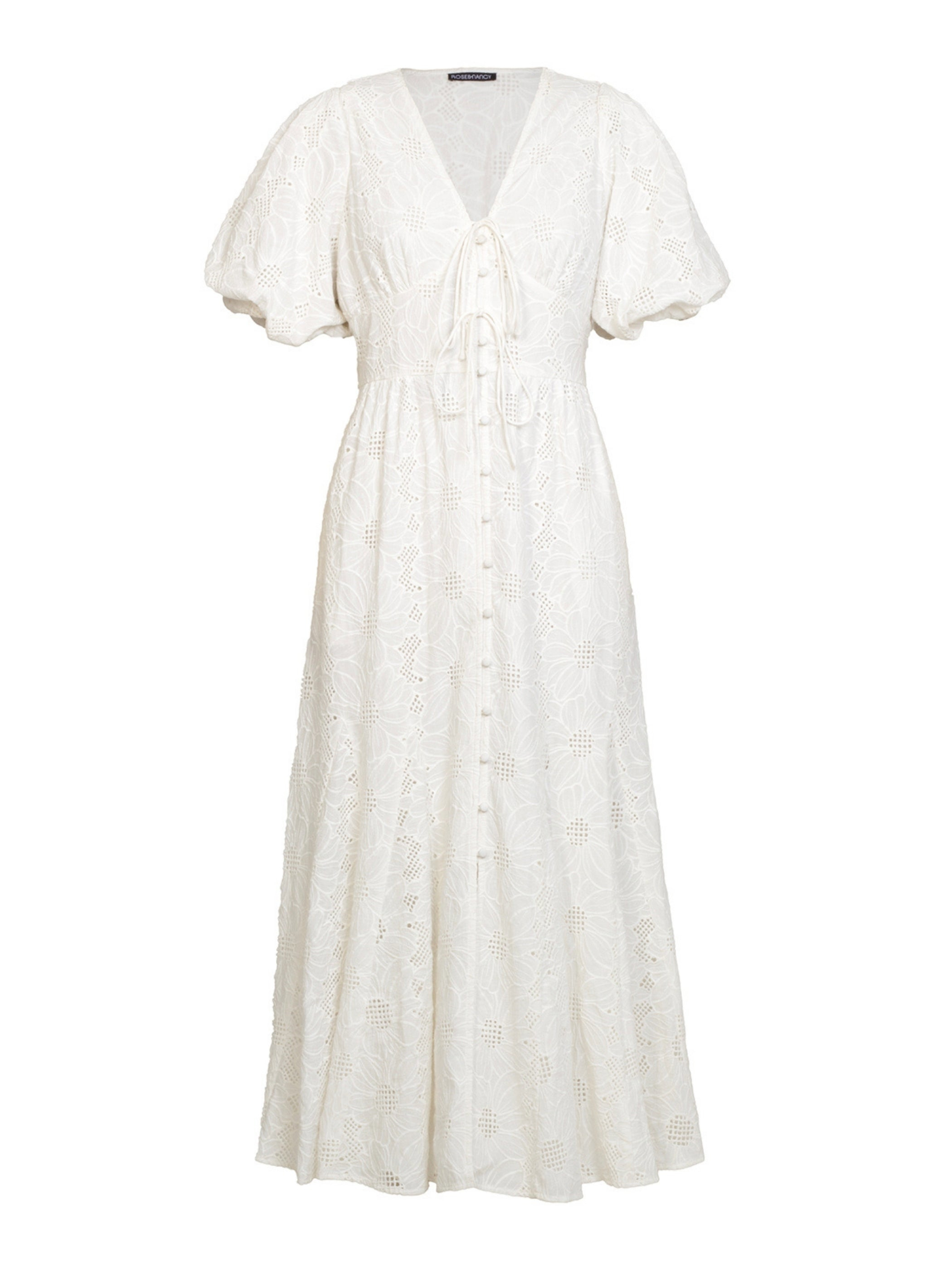 Rose & Nancy Women's Penny White Lace Button Through Midi Dress
