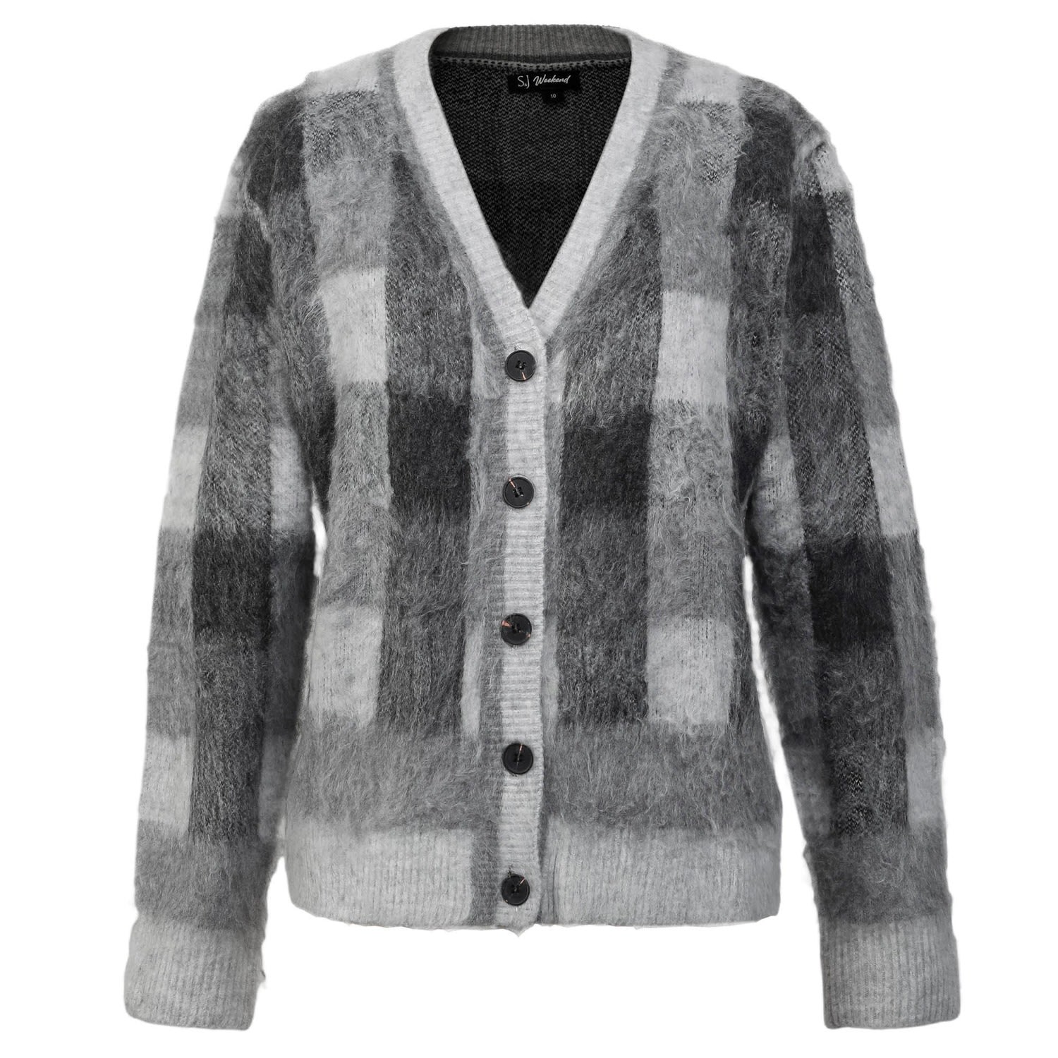 Smart And Joy Women's Check Pattern Cardigan - Grey In Grey