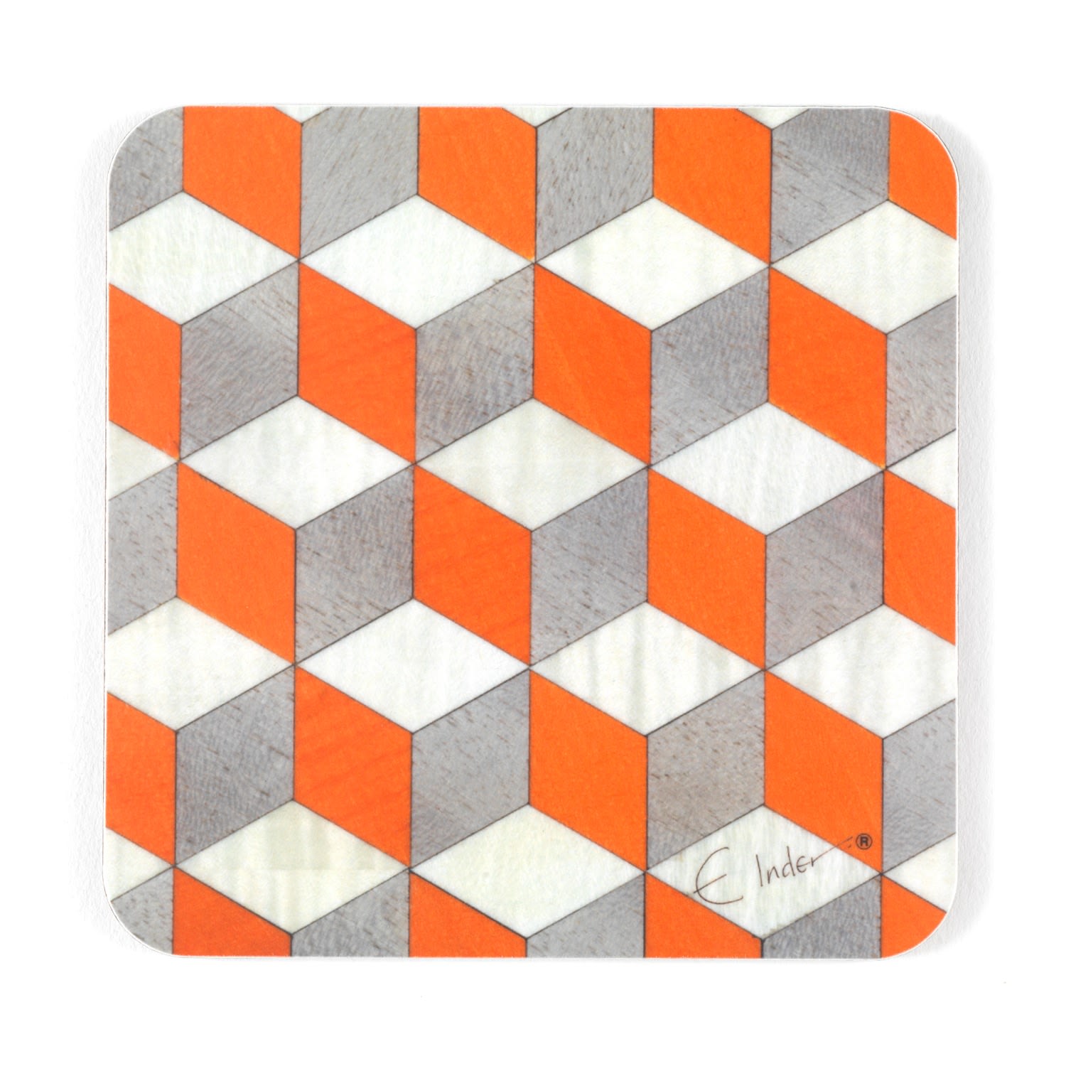 Yellow / Orange / White Four Orange Coasters. Heat Proof Melamine. Tied With Ribbon For Gifting. E. Inder Designs