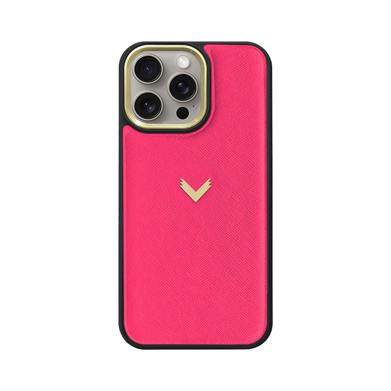 Velante Pink / Purple Calf Leather Phone Case, Saffiano Texture, Gold - Strawberry In Pink/purple