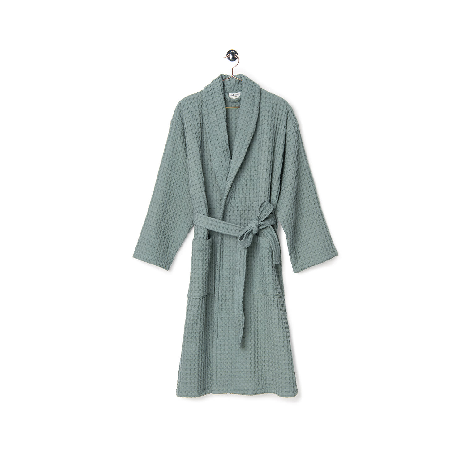 La Reina Green Waffle Bathrobe Sage