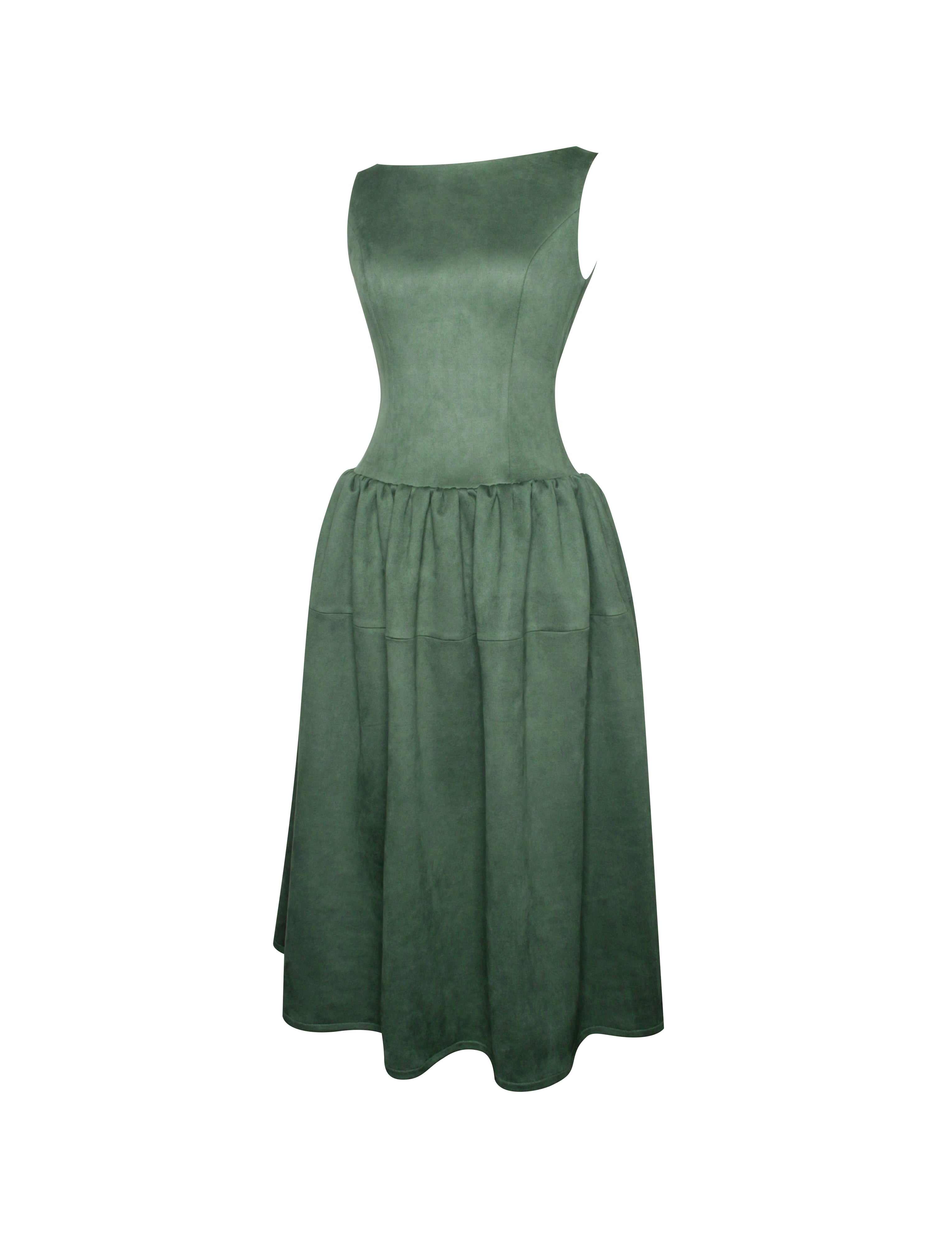 Laila Green Suede Boat Neck Backless Midi Dress | Miss Circle New York |  Wolf & Badger