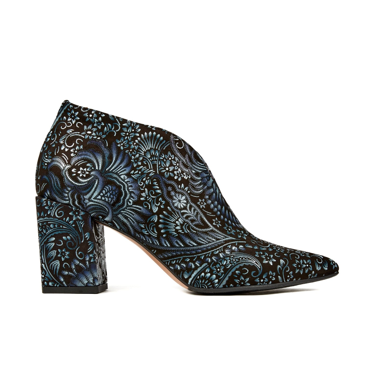 Black / Blue / Silver Charlotte - Black Blue Floral - Womens Designer Heels 7 Uk Embassy London Usa