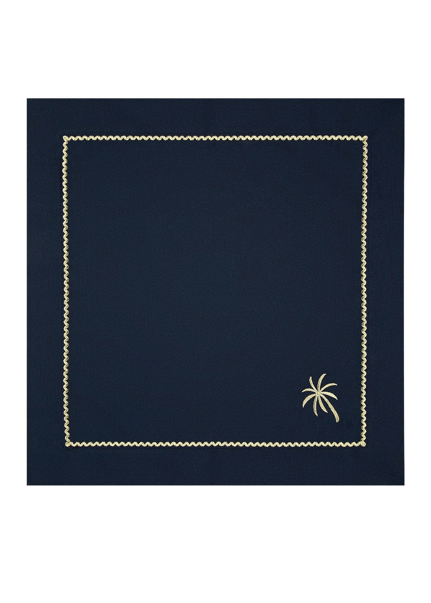 Roumélie Orientale Navy Blue Embroidered Napkin Set Of Four - Navy Palm Charm In Blue