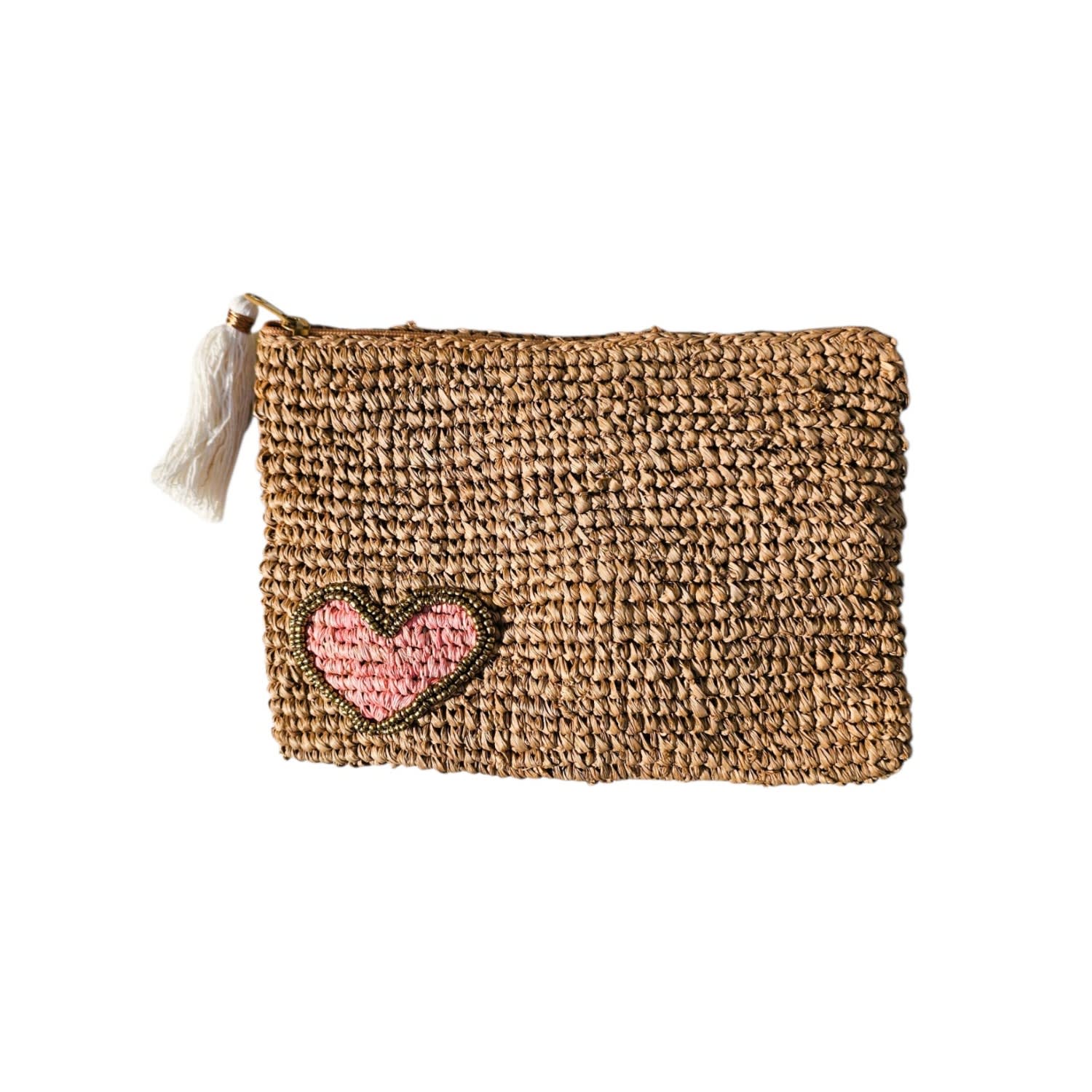 Ohsun Women's Neutrals / Gold / Pink Xoxo Beaded Raffia Clutch - Gold & Pink In Multi