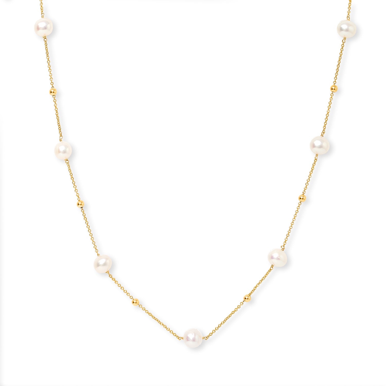 Pearls Of The Orient Online Women's Gold / White Credo Fine Chain Necklace With Cultured Freshwater Pearls & Gold Beads