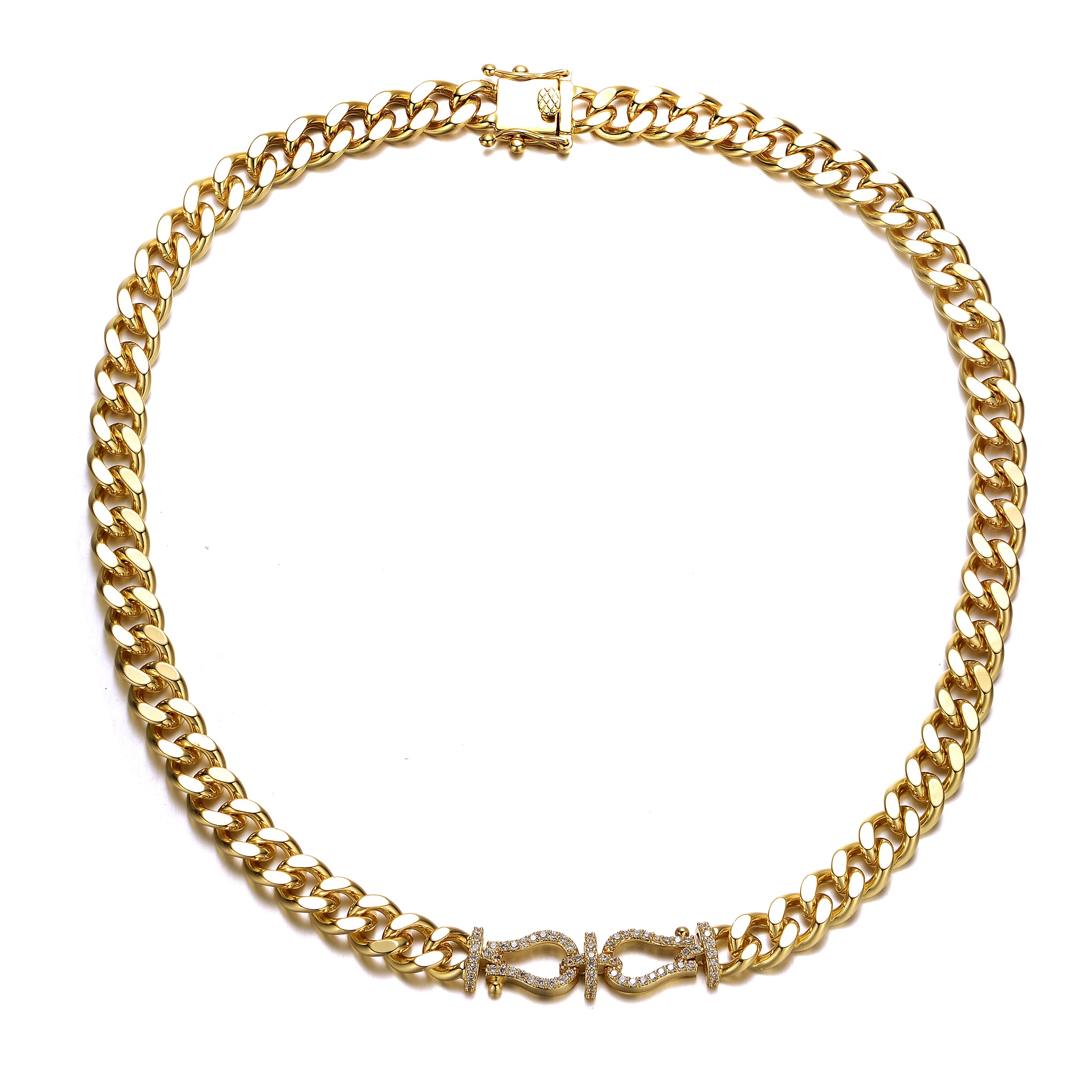 Women’s Rachel Glauber Yellow Gold Plated With Cubic Zirconia Miami Cuban Chain Door Knocker Necklace Genevive Jewelry