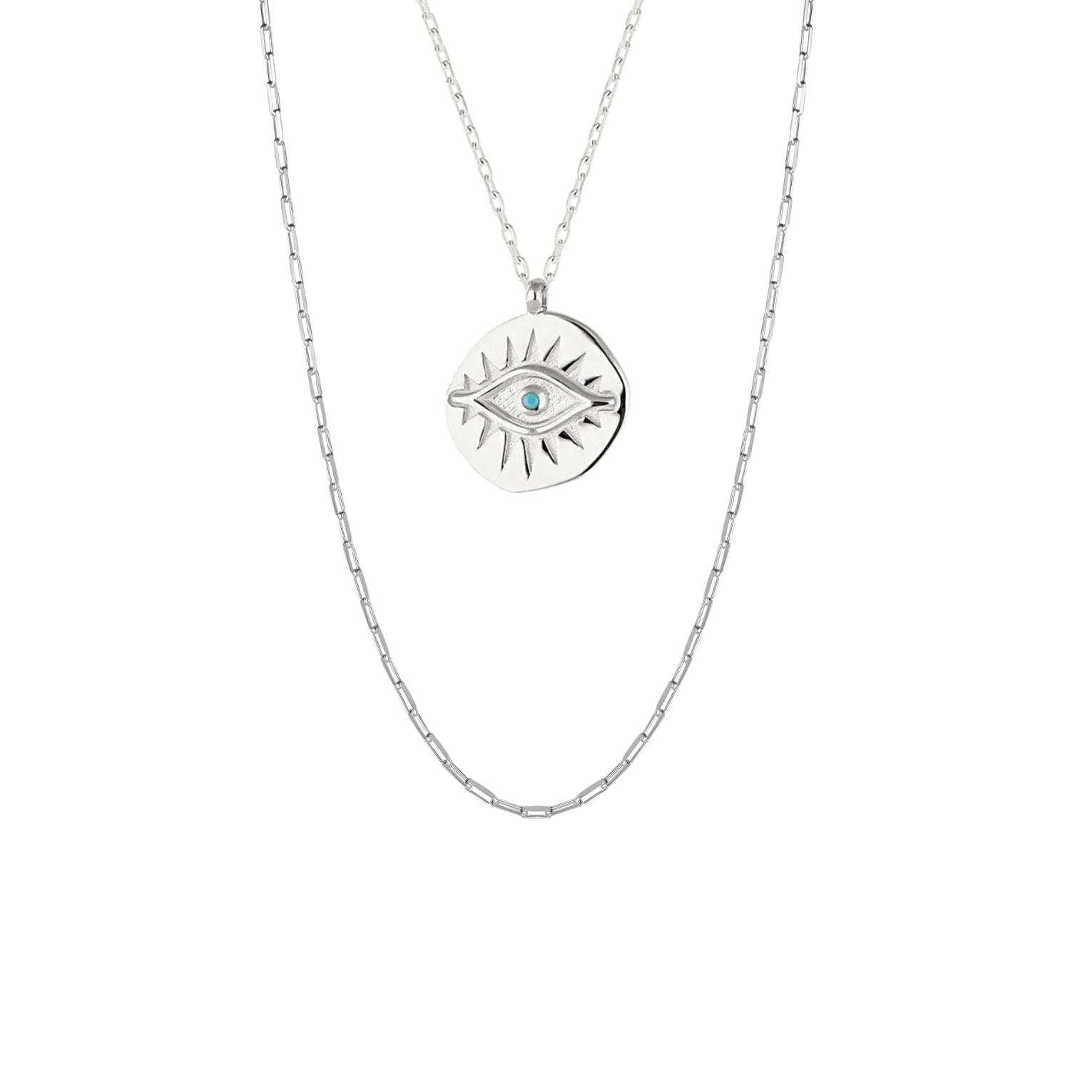 Spero London Women's Eye Coin & Rectangular Chain Sterling Silver Evil Eye Necklace Set - Silver In Silver