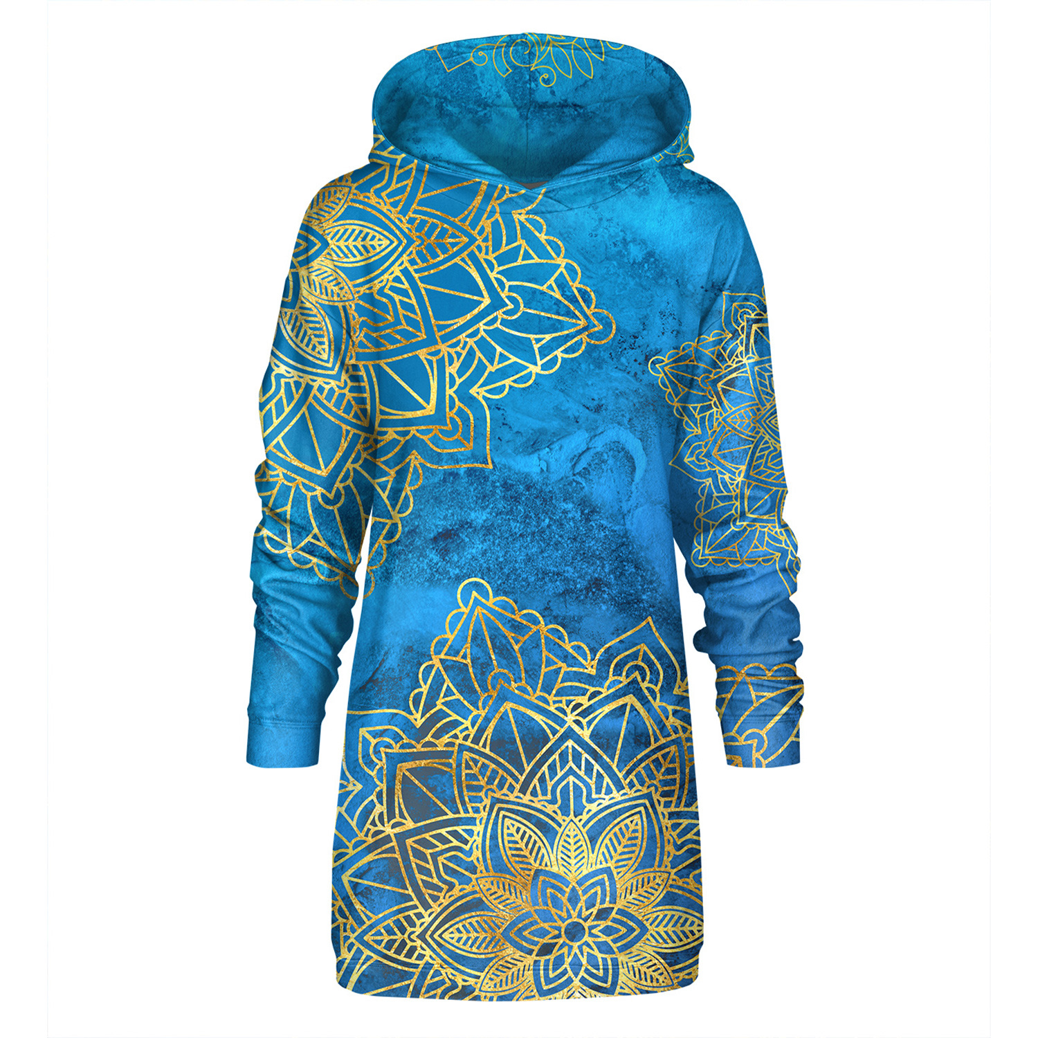 Women's Blue / Gold Blue Boho Hoodie Oversize Dress | Extra Small | Aloha from Deer