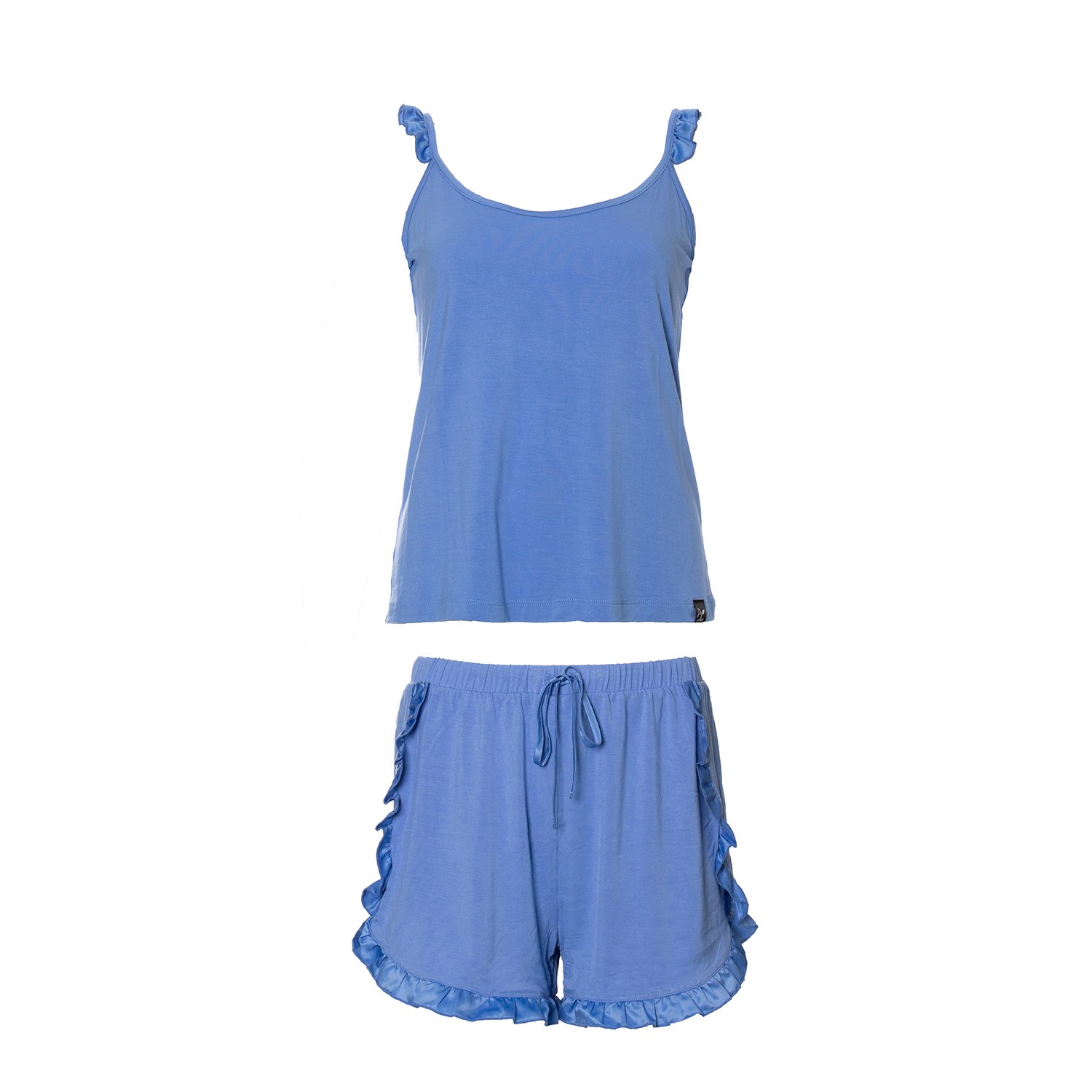Pretty You Women's Bamboo Frill Cami Short Pyjama Set In Cornflower Blue In Blue