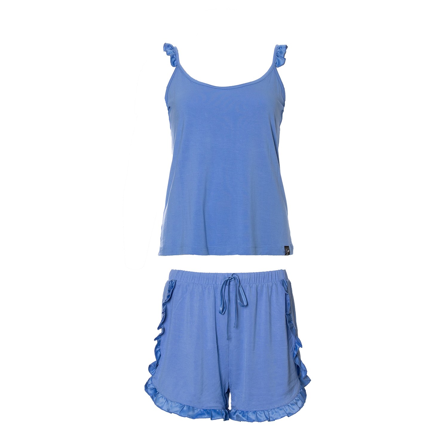 Pretty You Women's Bamboo Frill Cami Short Pyjama Set In Cornflower Blue