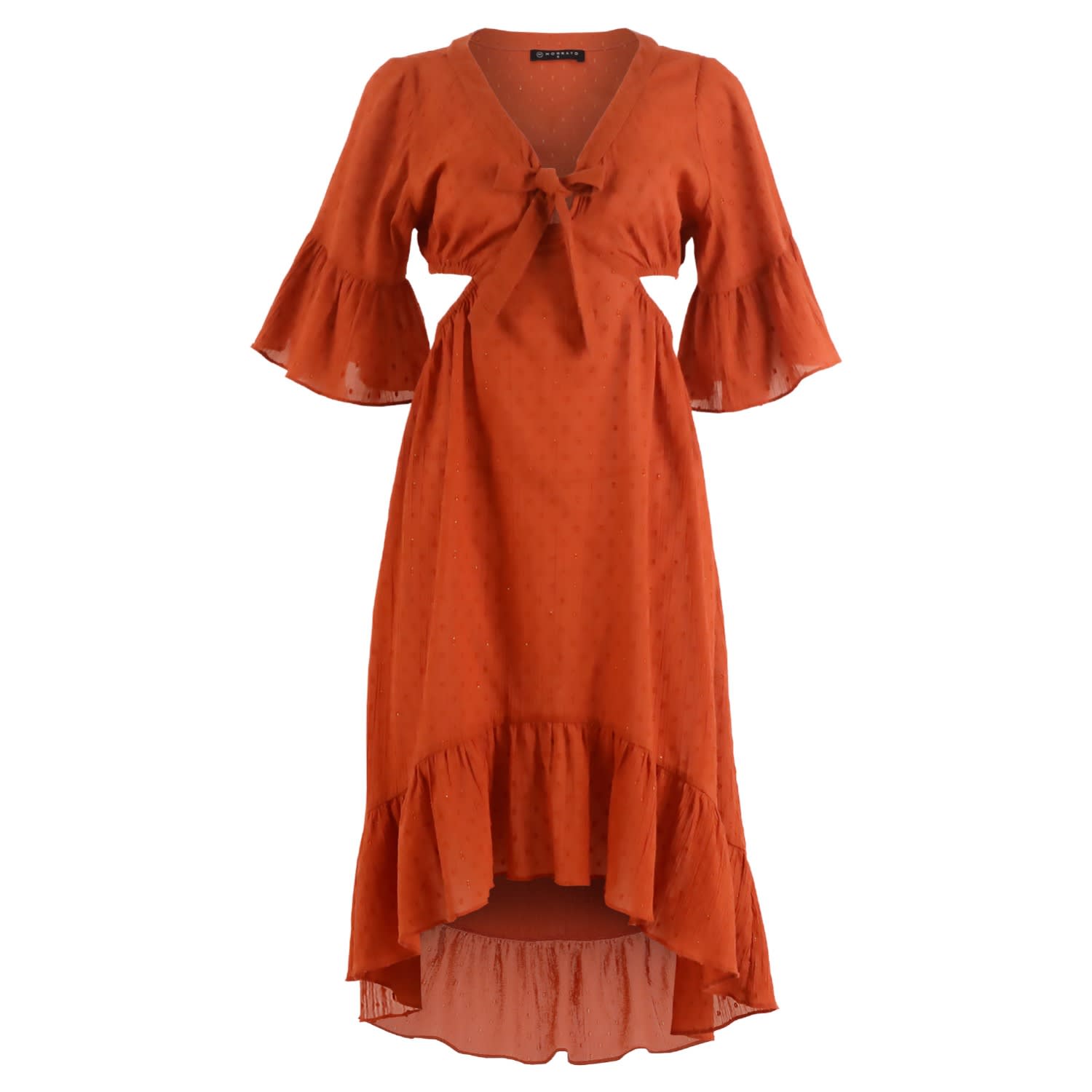 strapless open back dress Elva - Ochre Plunge Neck Panel Dress