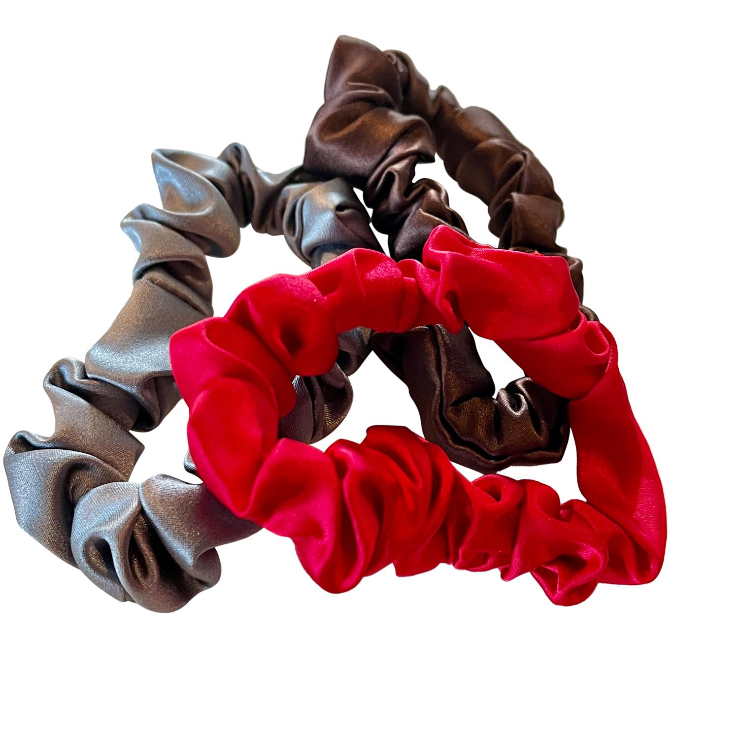Women's Brown Set Of Three Pure Mulberry Silk Mini Scrunchie Weekly Special Hair Ties Parisian Cafe | One Size | Soft Strokes Silk