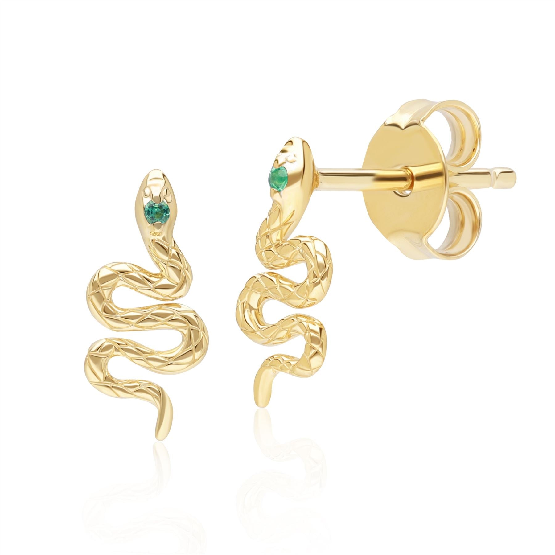 Women’s Gold / Green Emerald Snake Wrap Stud Earrings In Yellow Gold Gemondo