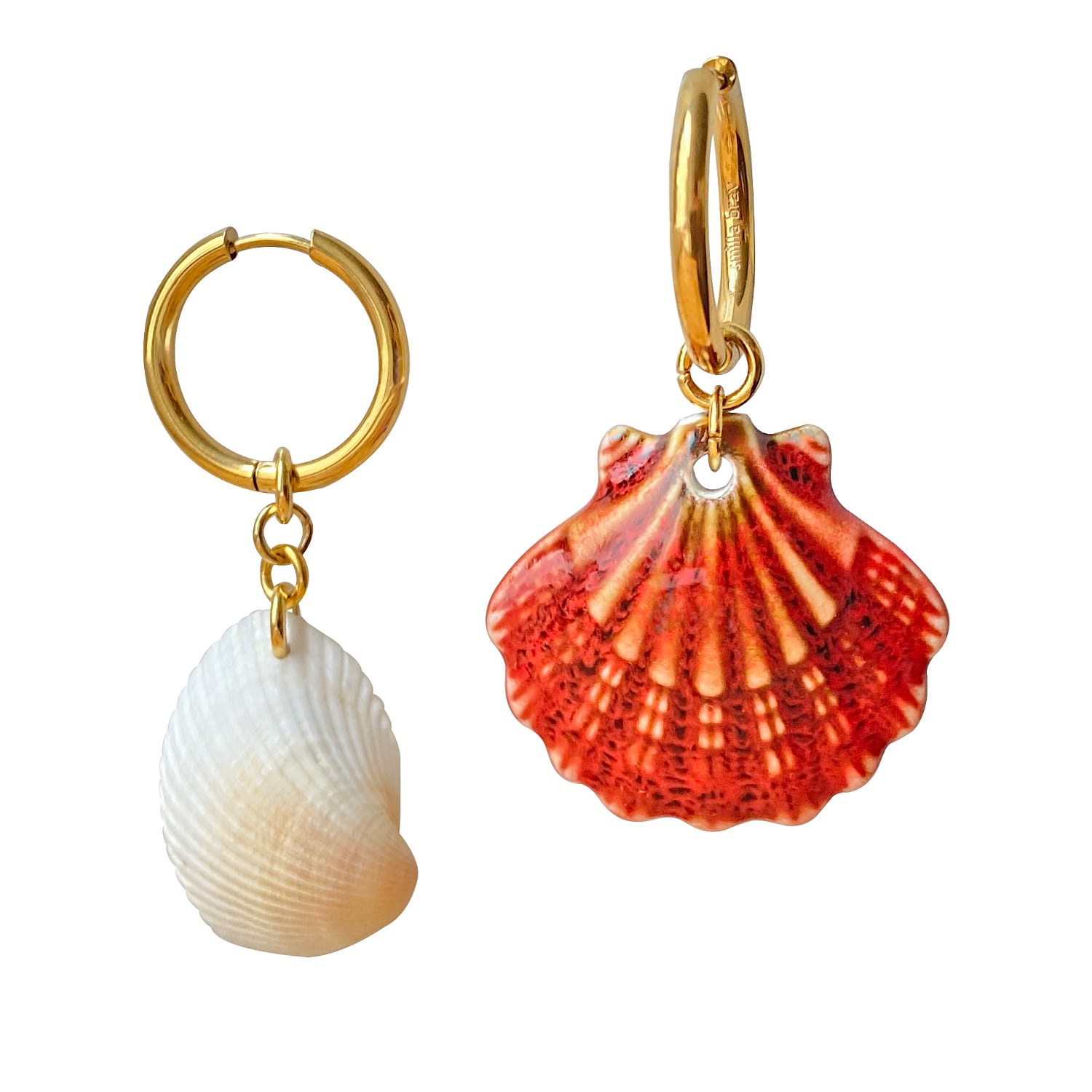 Women’s Gold / Red / White Ceramic Shell Earrings Puglia Smilla Brav