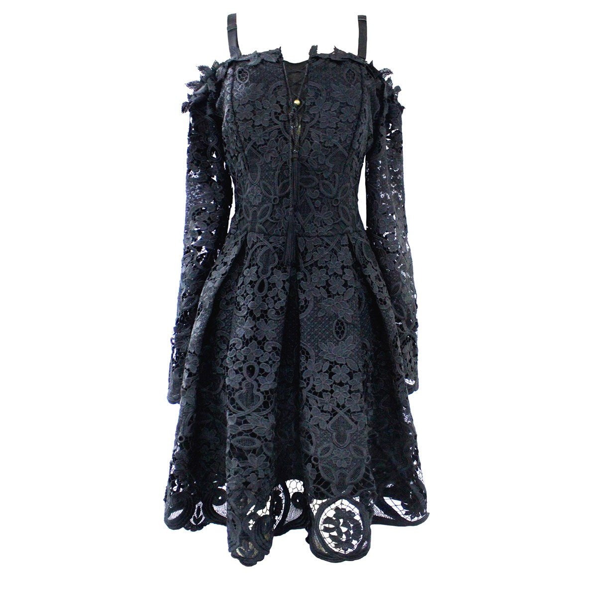 Smart And Joy Women's Black Adjusted And Flared Lace Dress With Off-shoulders In Black