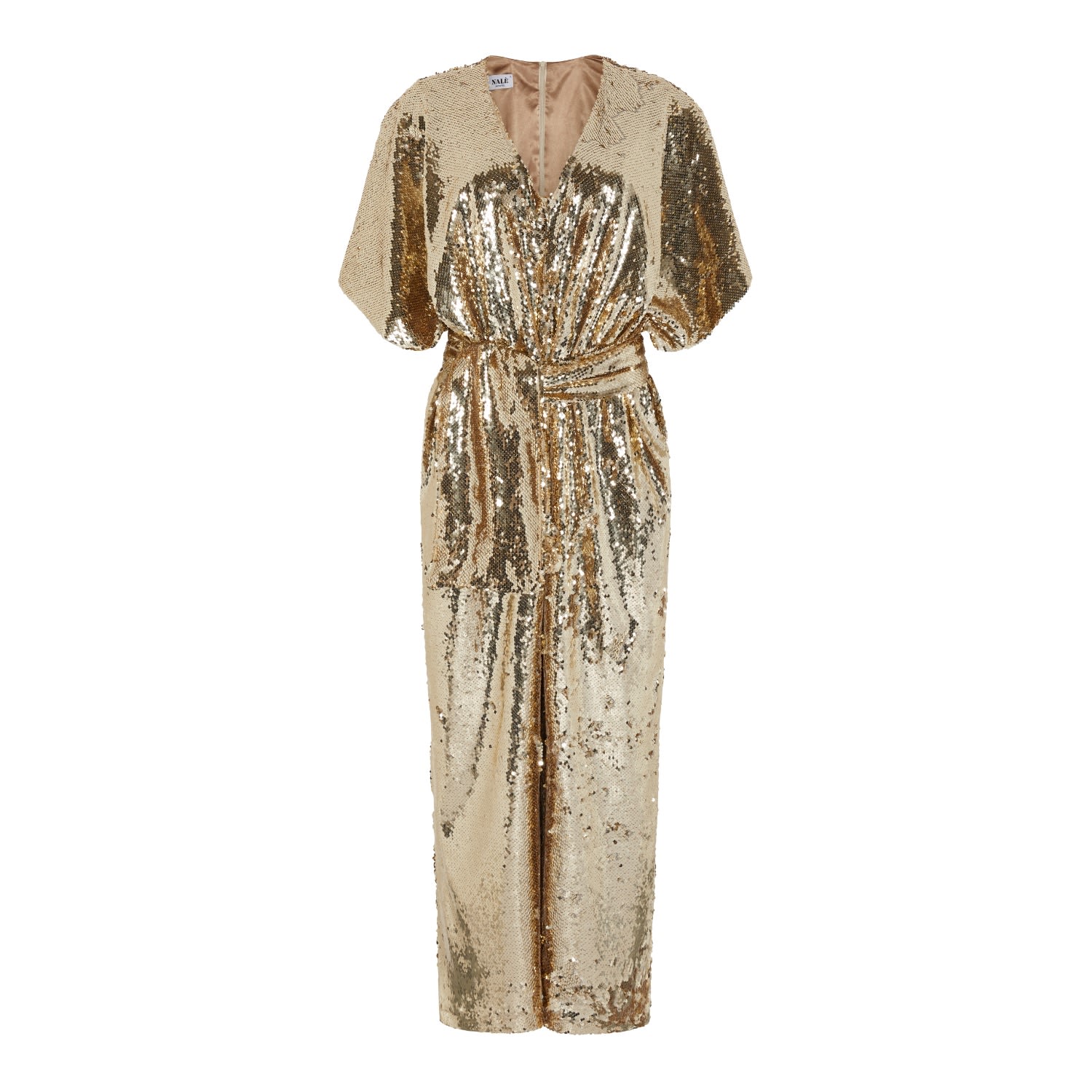 Nalè Women's Gold Sequin Palazzo Jumpsuit With Satin Lining & Detachable Belt In Gold