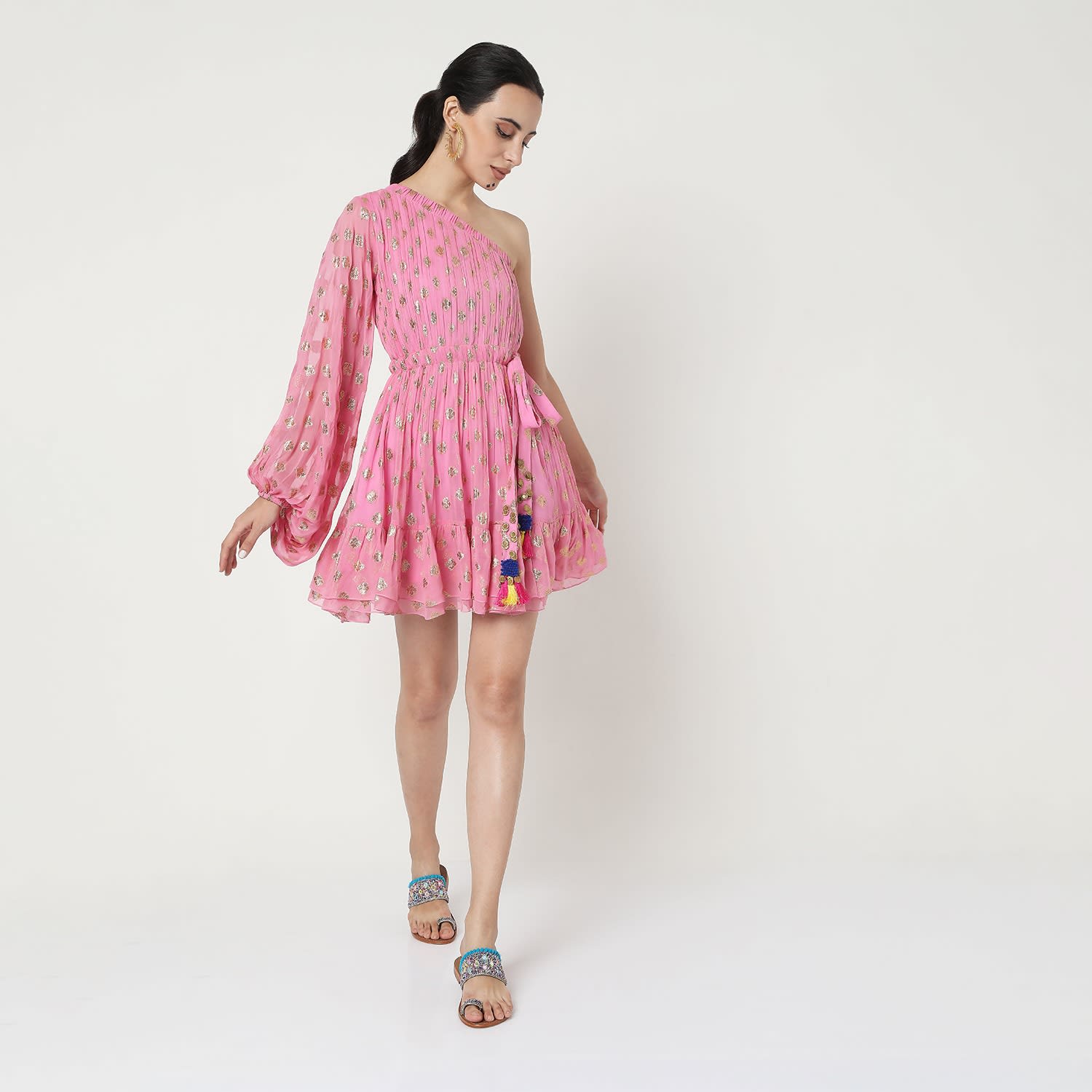 Pink Embroidered One Shoulder Dress | Style Junkiie | Wolf & Badger