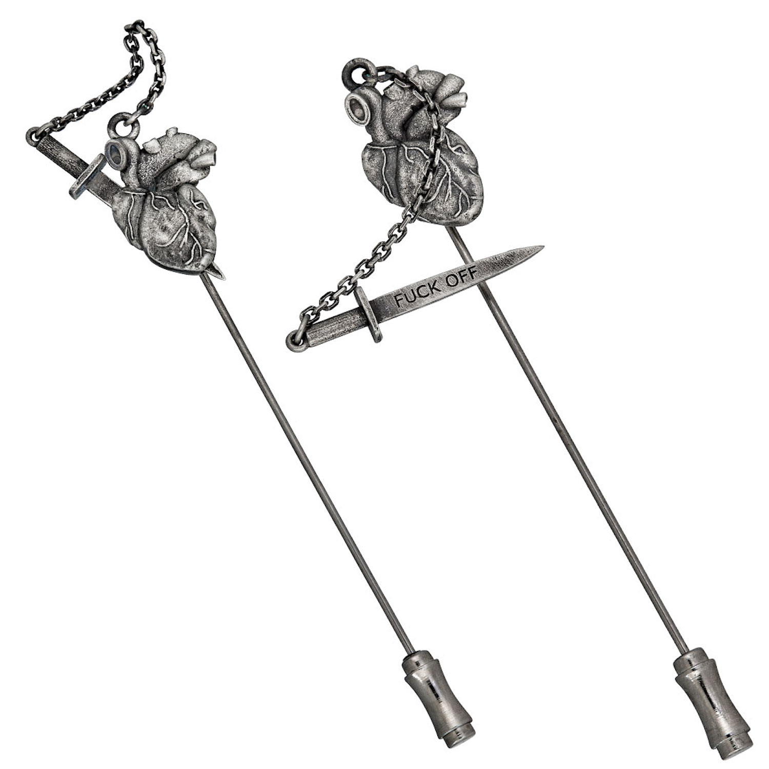 CARTOGRAPHY MEN'S GREY / SILVER FUCK OFF DAGGER IN ANATOMICAL HEART - LAPEL PIN