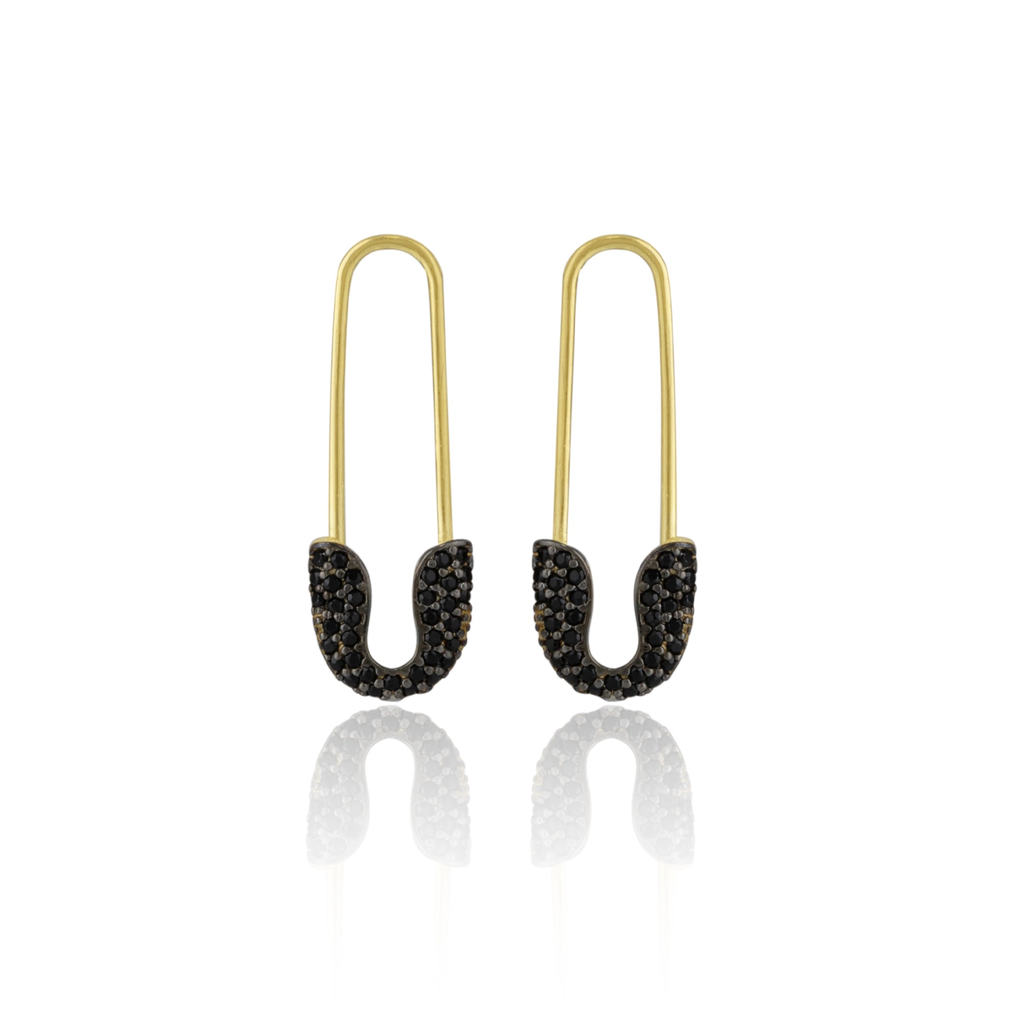 Spero London Women's Gold / Black Black Pave Safety Pin Earring Jewelled Sterling Silver - Gold In Gold/black