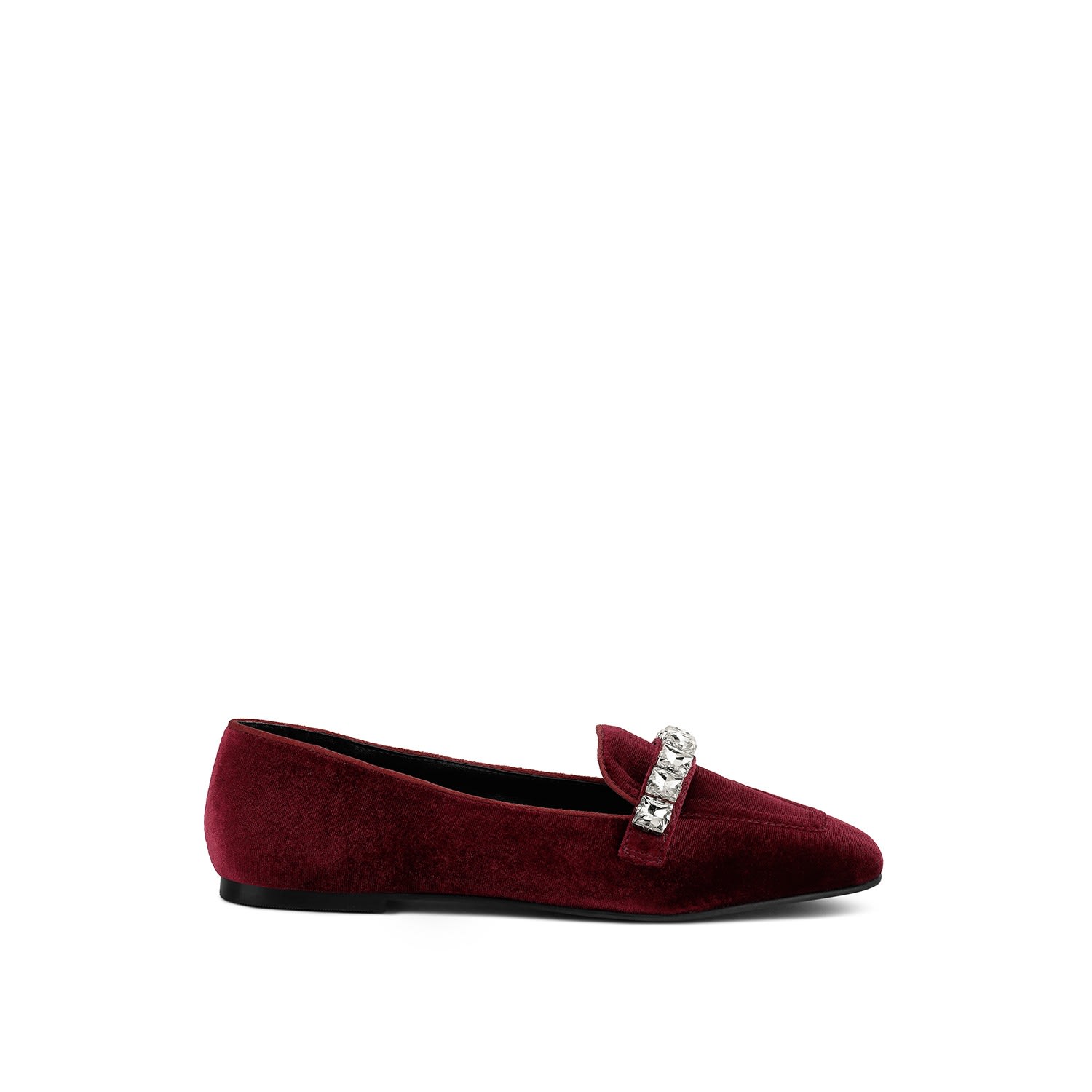 Rag & Co Women's Red Lamington Handcrafted Velvet Diamante Loafers In Burgundy