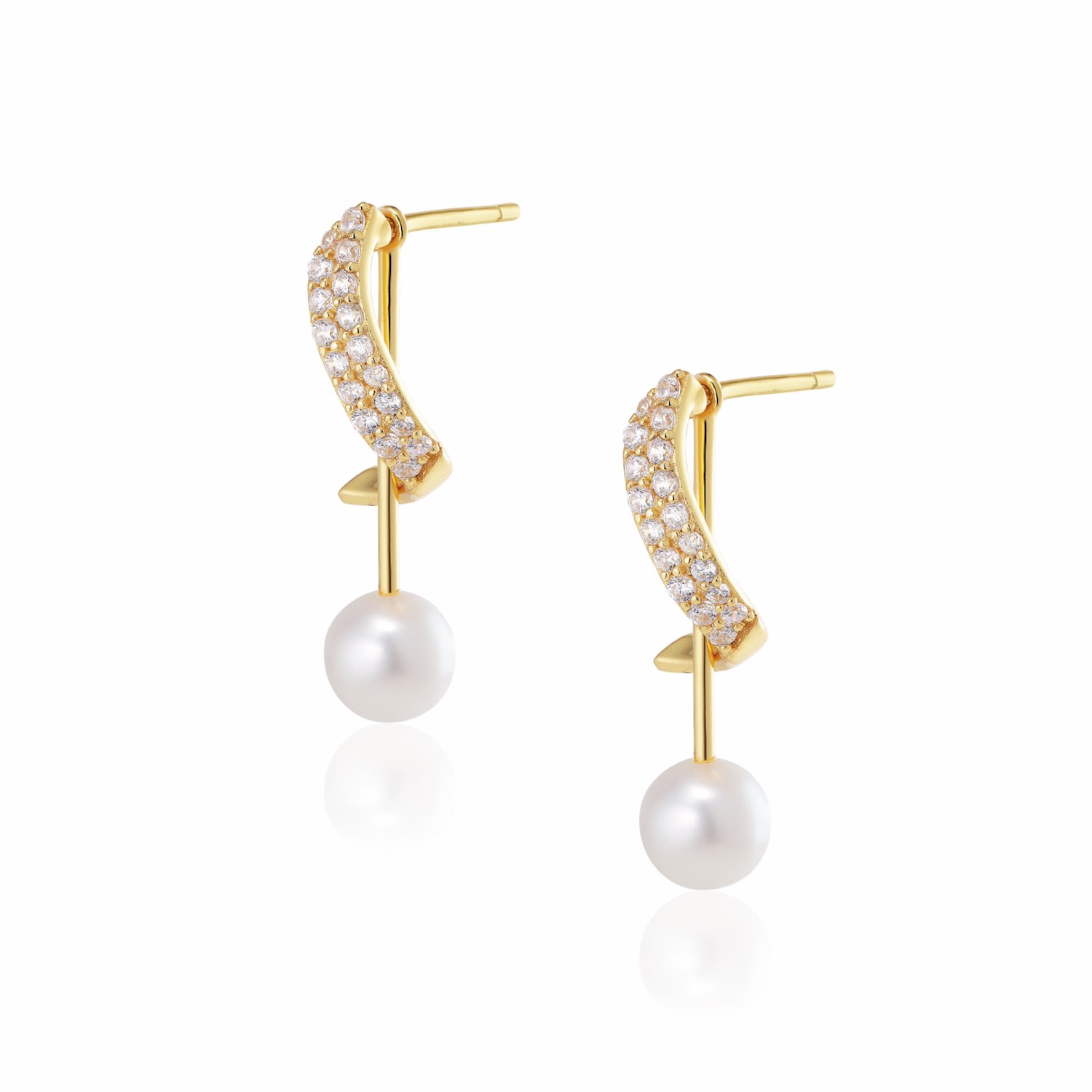 Alura Copenhagen Jewellery Women's Gold Eclipse "twisted" Earstuds W. Pearl & Zircons In Gold