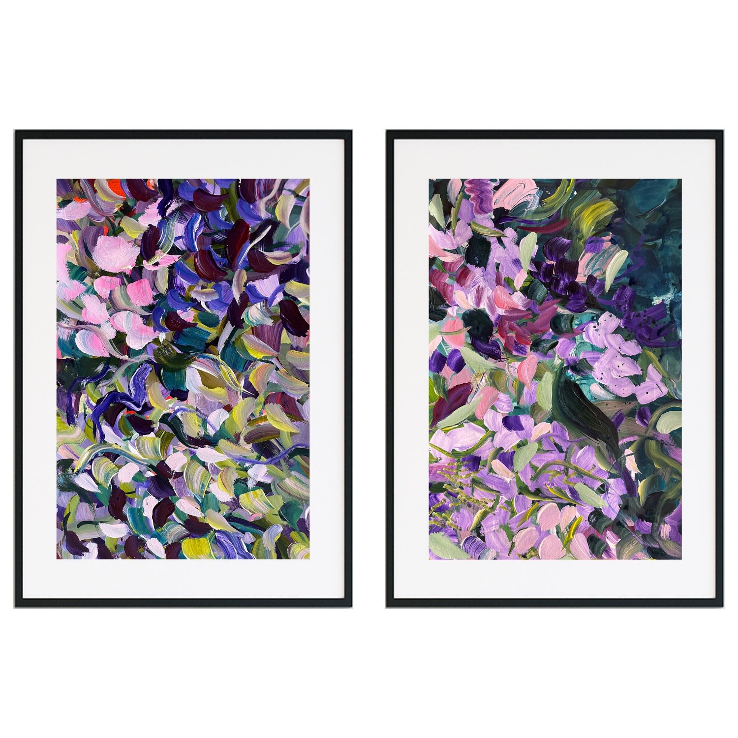 Pink / Purple Lavender Abstract Floral Print Pair Jessica Slack Studio