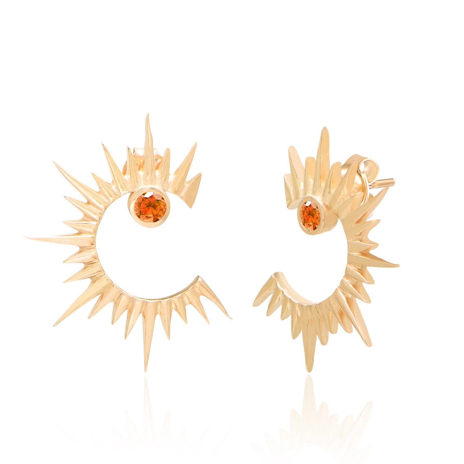 Women’s Yellow / Orange / Gold Solar Silver Sun Earrings With Orange Cubic Zirconia Pia & Co.