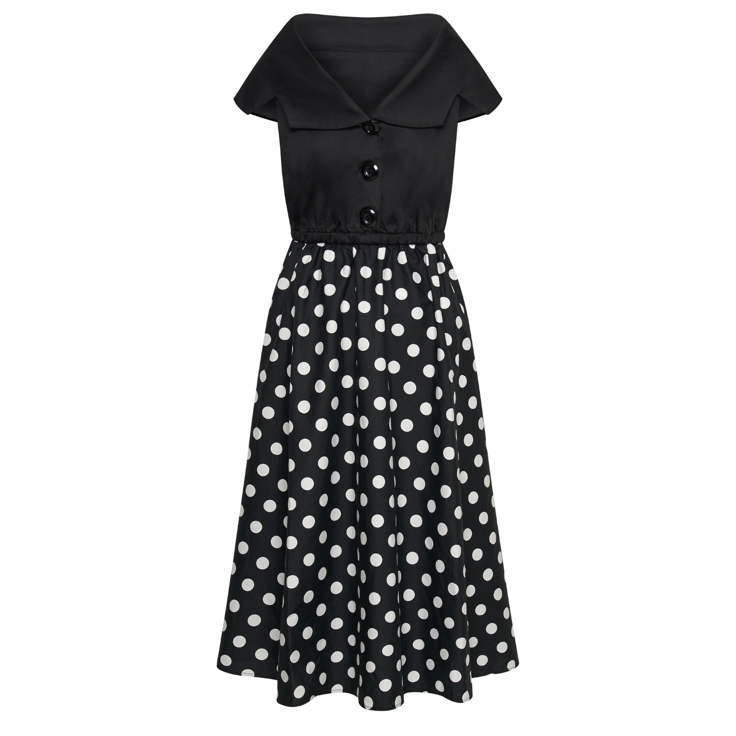 Women’s Black / White Tatiana Twirling Dress With Cape Collar & Black & White Polka Dot Full Skirt Large Deer You