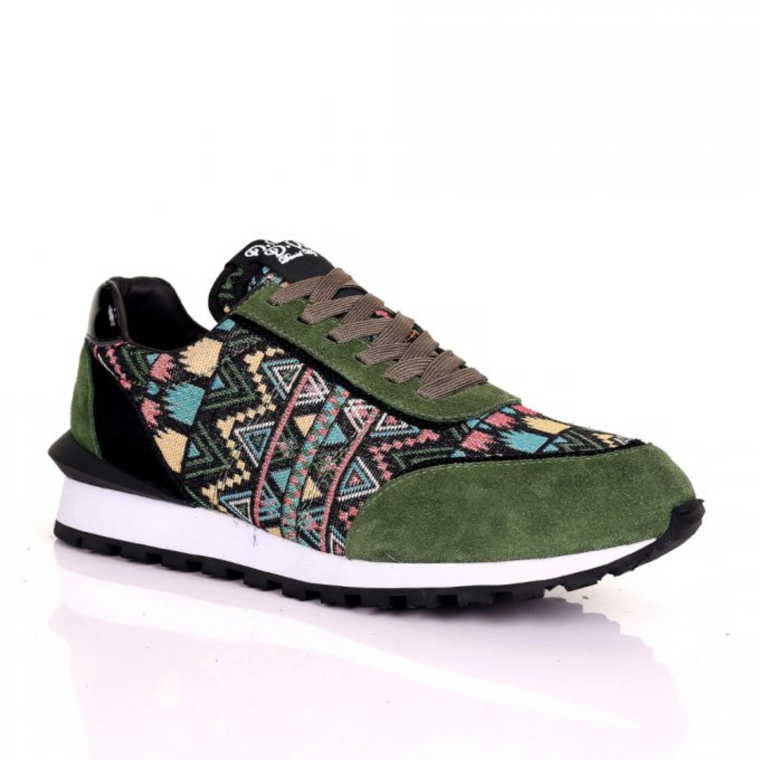 David Wej Men's Ethnic Print Smart Trainer – Khaki Green In Green