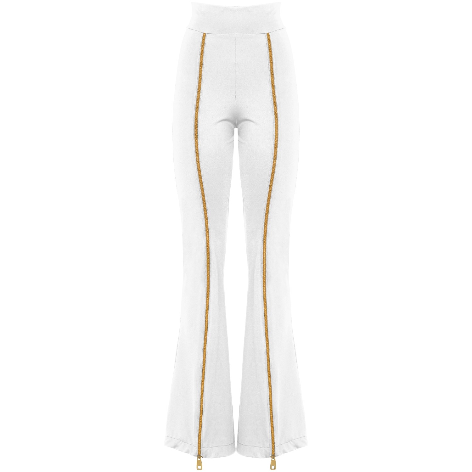 Zipnisa Elegant High Waisted Pants With Golden Zip In White, ANTONINIAS