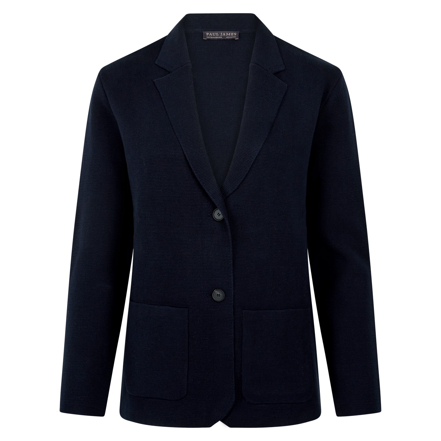 Blue Womens Midweight Cotton Tara Relaxed Fit Knitted Blazer - Navy | Small | Paul James Knitwear