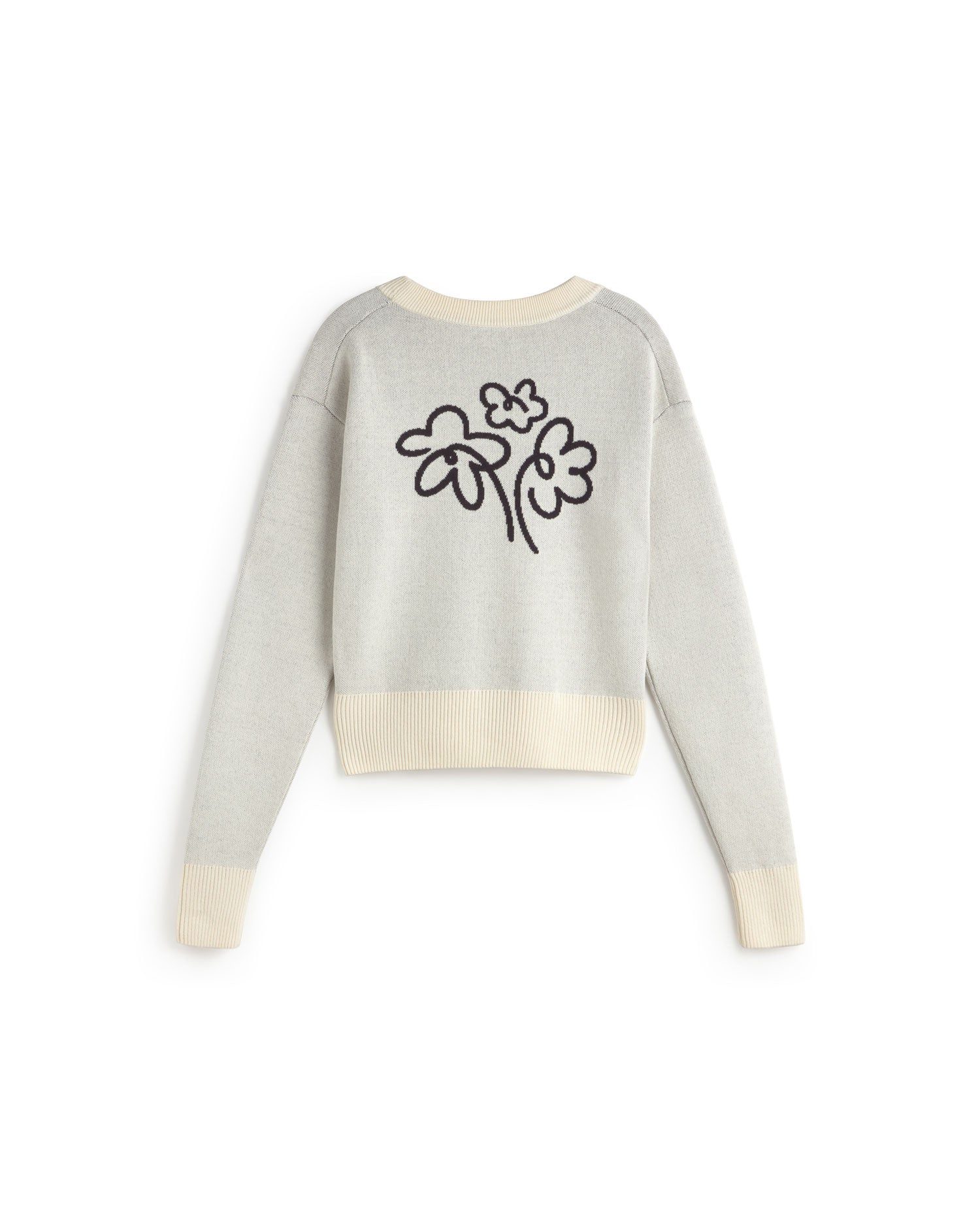 Thinking Mu Women's Grey Ecru Knitted Flower Philis Sweater In Gray