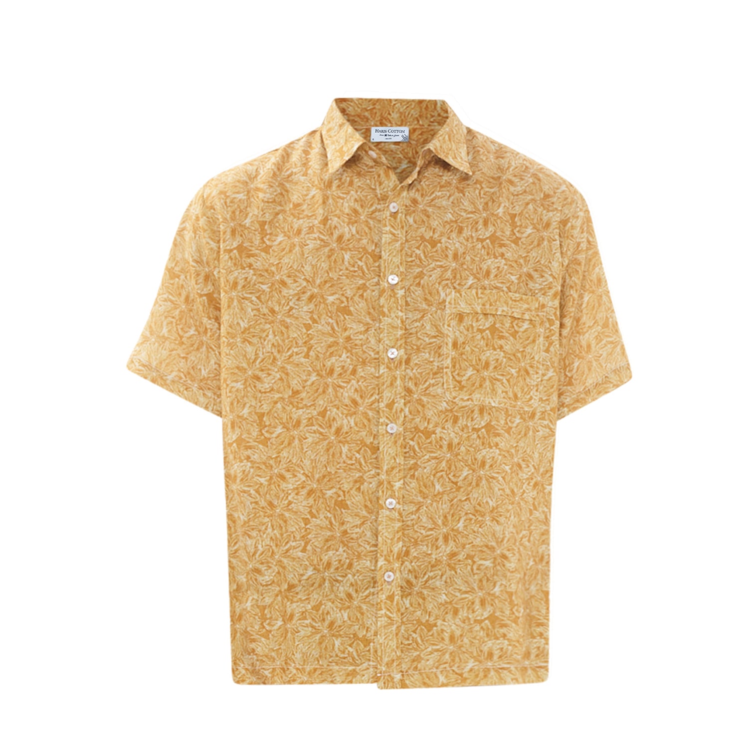 Haris Cotton Men's Yellow / Orange Printed Short Sleeved Front Pocket Linen Shirt-yellow Dahlia