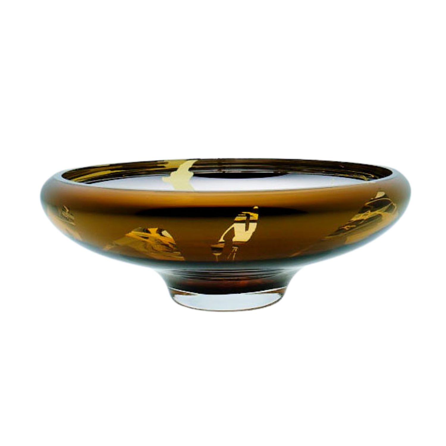 An&angel Yellow / Gold Deco Large Splashed Amber Bowl In Brown