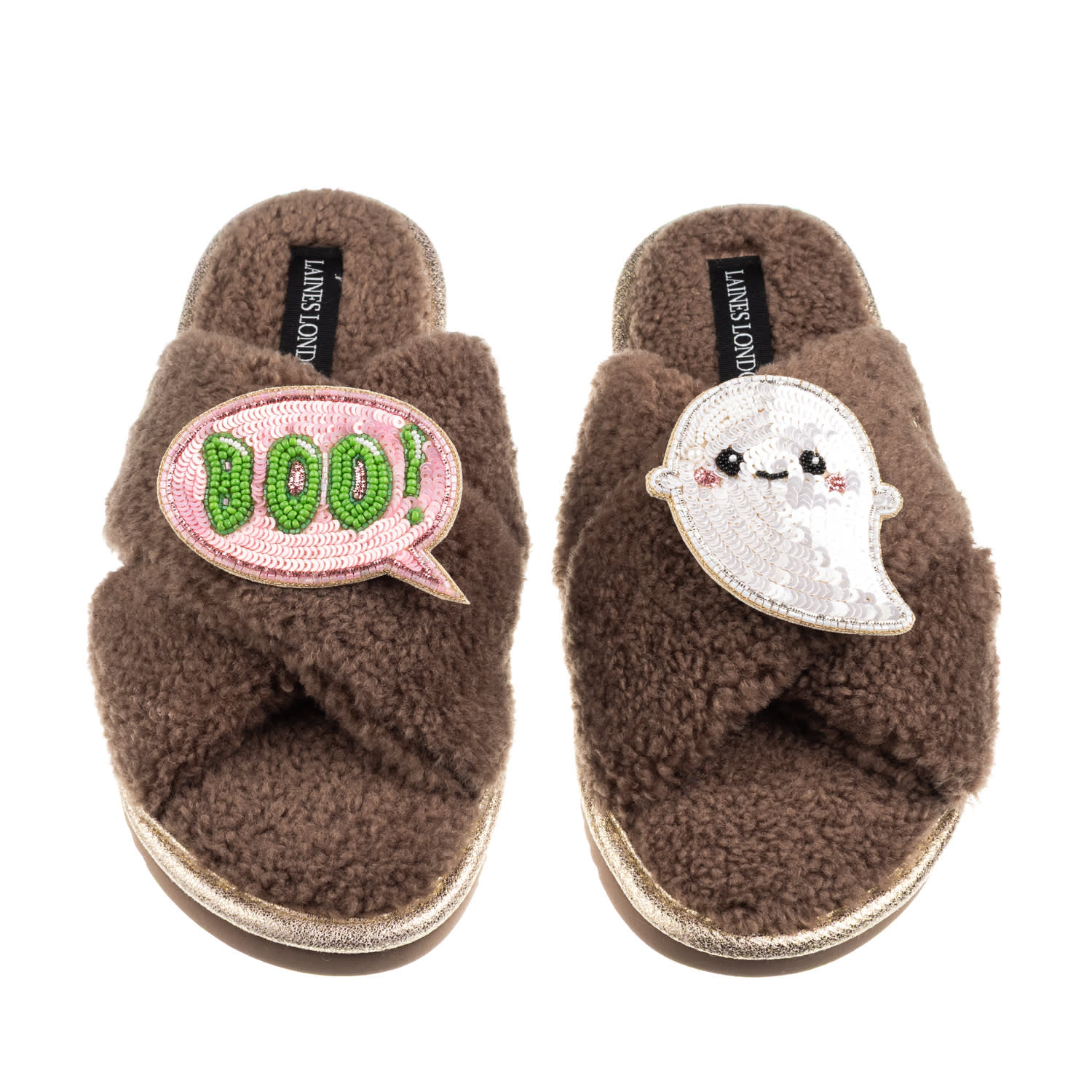 Laines London Women's Brown / Neutrals Boucle Slippers With Limited Edition Laines Loveables Boo The Ghost Hallowe In Brown