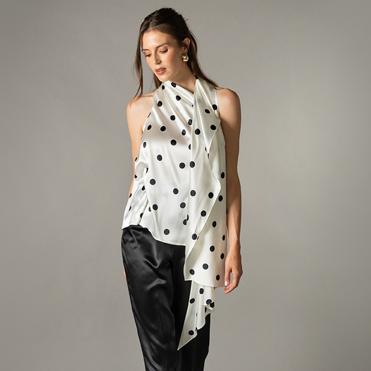 The Summer Edit Women's White Celine Scarf Top - Polka Dot
