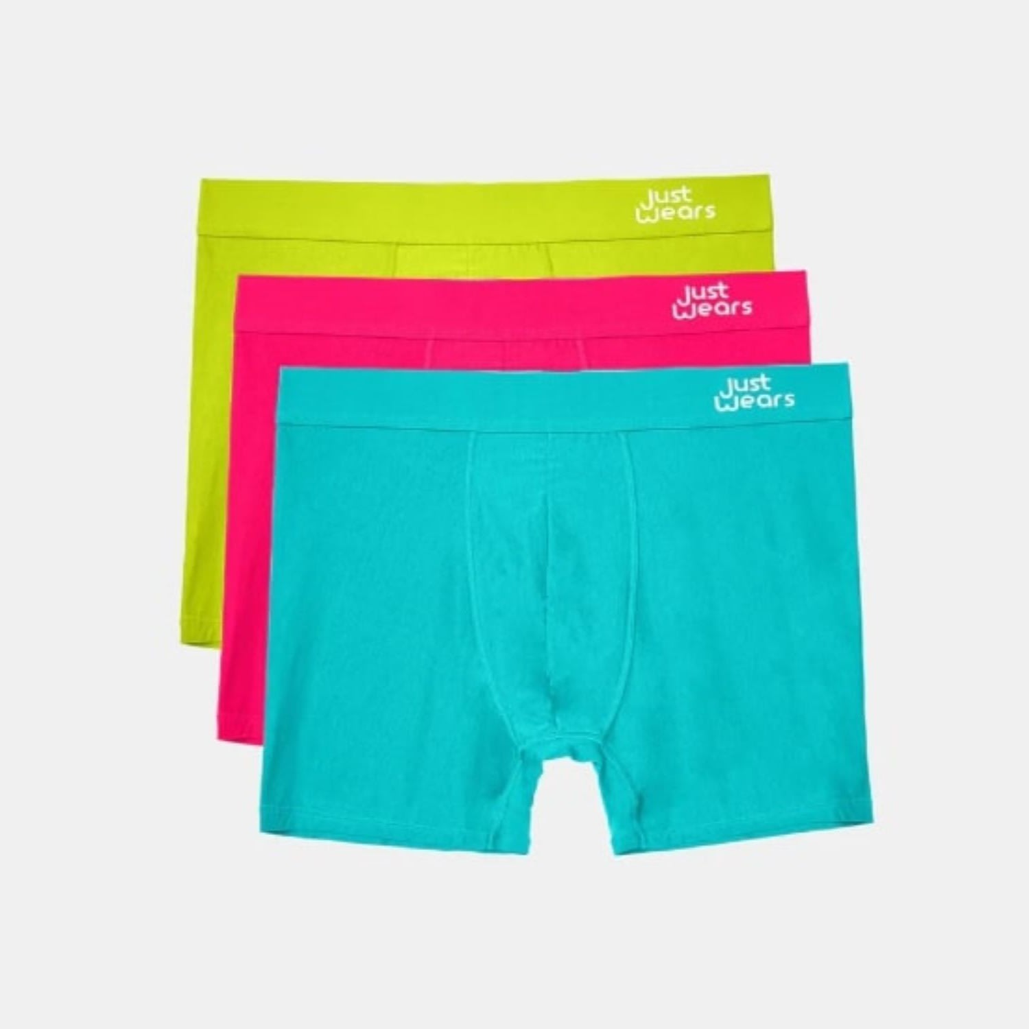 Men’s Green / Blue / Pink Super Soft Boxer Briefs With Pouch - Anti-Chafe & No Ride Up Design - Three Pack - Neon Green, Pink, Blue Large Justwears