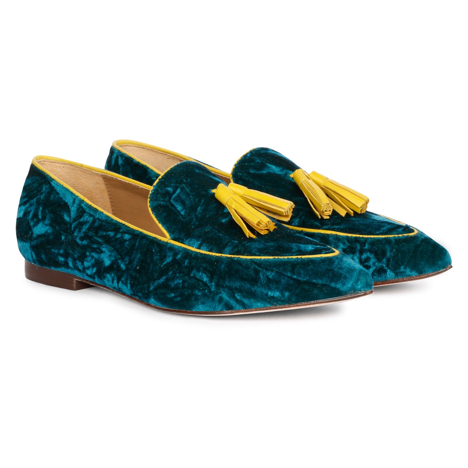 Shop Saint G Women's Simona Green Velvet Tassel Moccasins