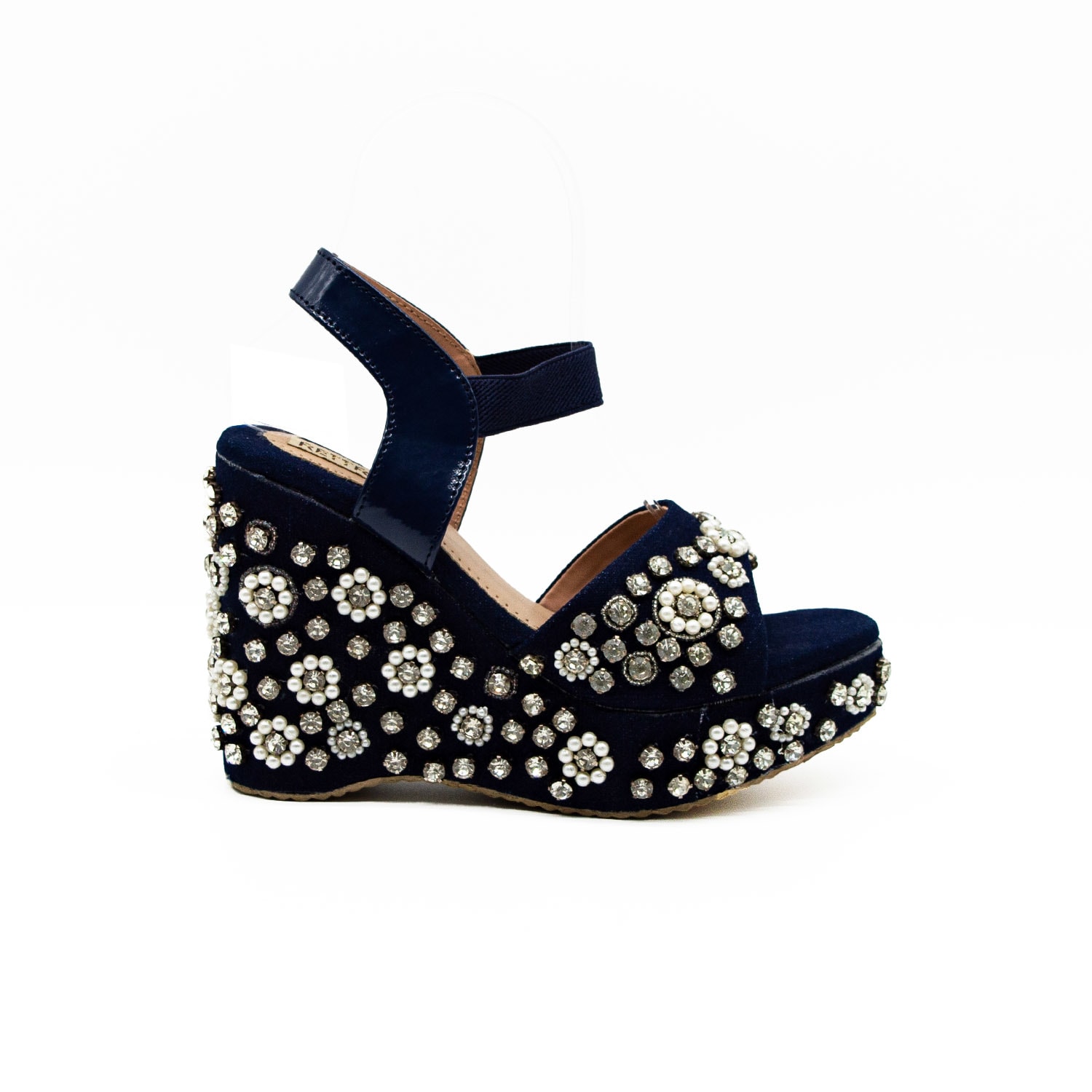 Rettrose Women's Blue The Maria Navy Hand Embellished Luxury Wedge Shoe In Blue