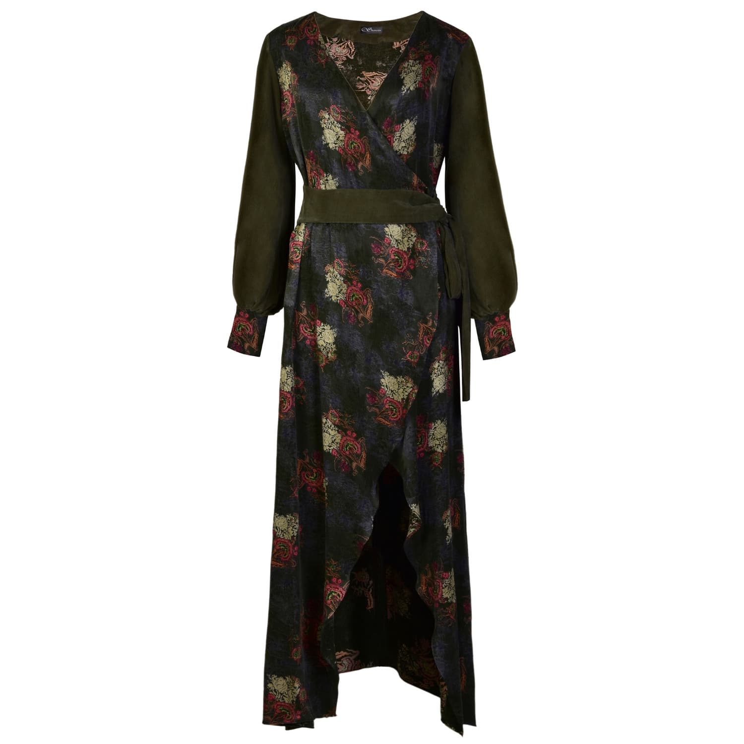 one shoulder wrap side slit maxi dress